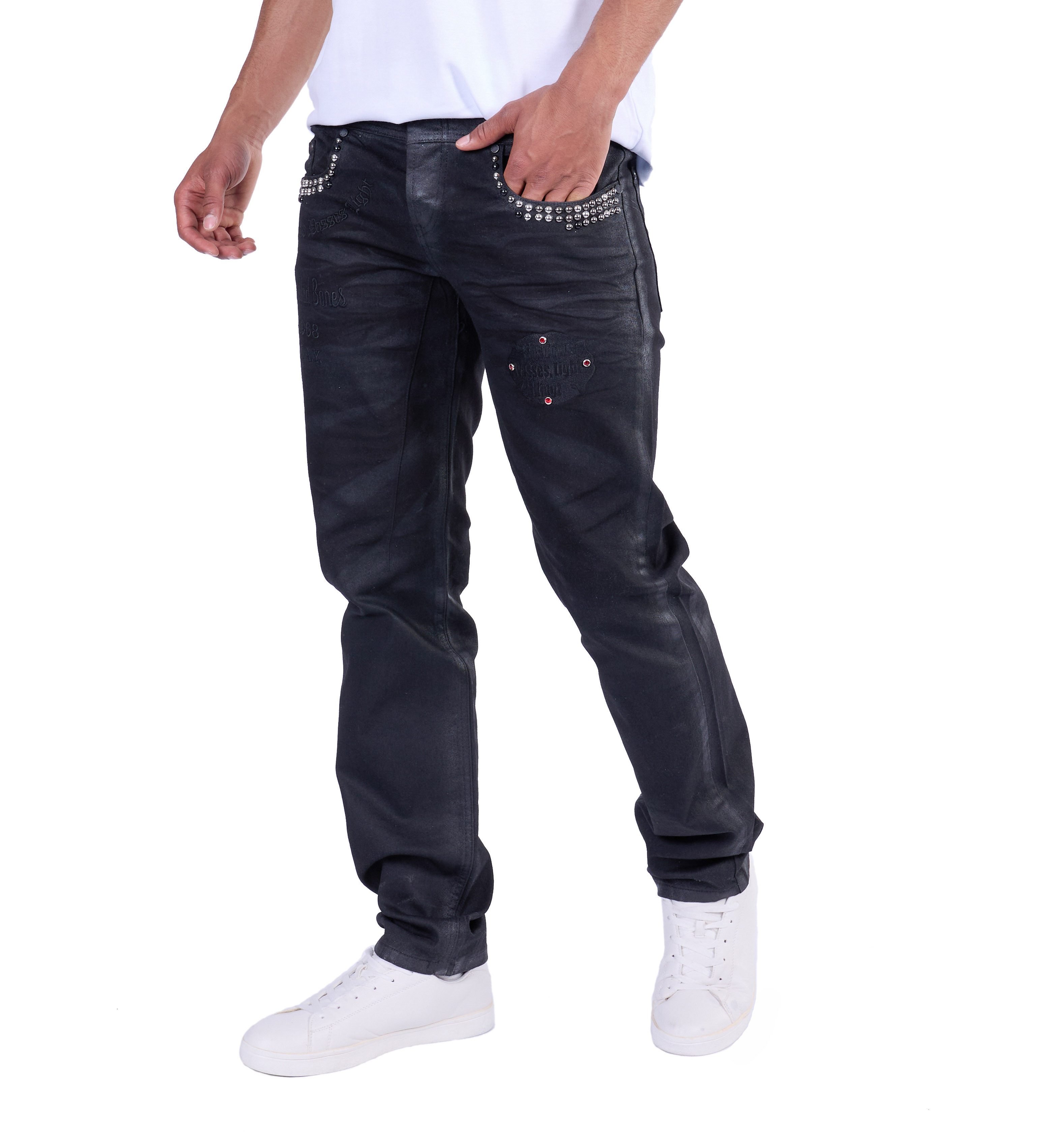 KINGZ Regular-fit-Jeans Ausgefallene KINGZ Herren Nieten Jeans Schwarz XL günstig online kaufen