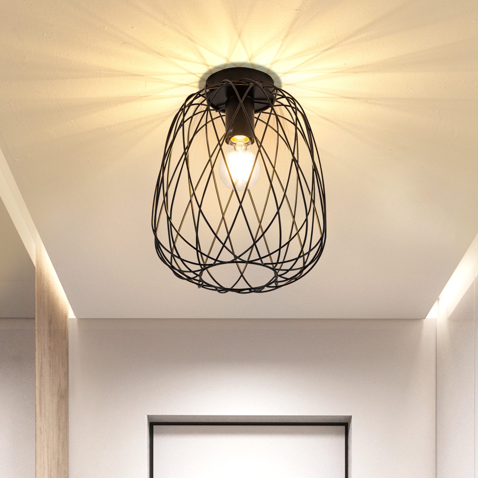 Nettlife Deckenleuchte Schwarz Vintage Kaefig Deckenstrahler E27 Lampenfass günstig online kaufen