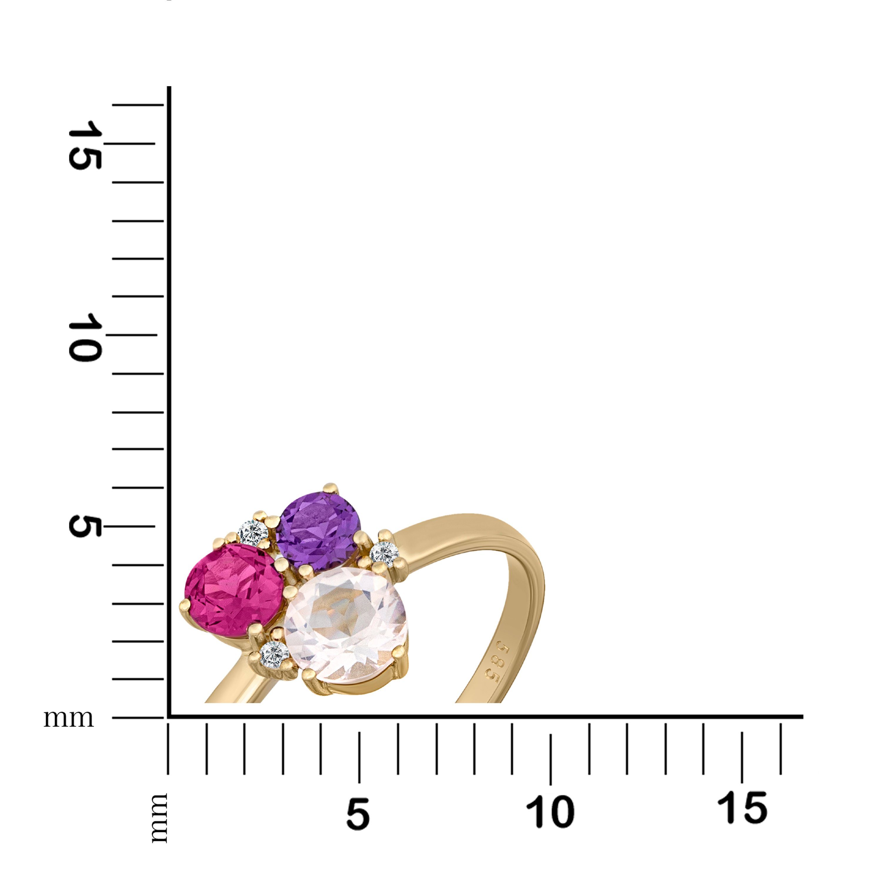 Orolino Fingerring Gold 585 mit Rosaquartz Amethyst Rhodolith Brillant günstig online kaufen