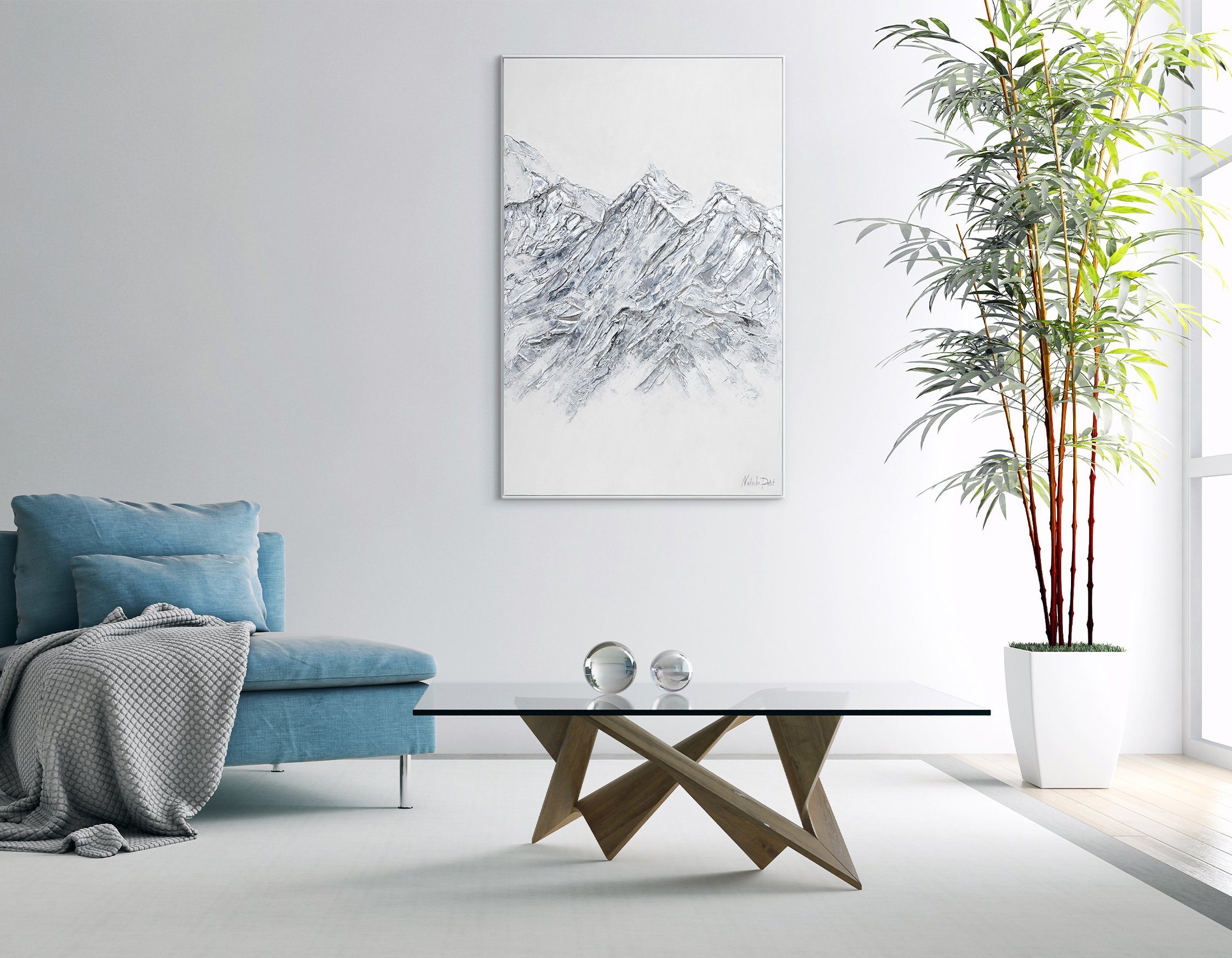 Gemälde Zugspitze Berg Silbener Leinwand II, Vertikales Bild mit Handgemalt YS-Art Rahmen