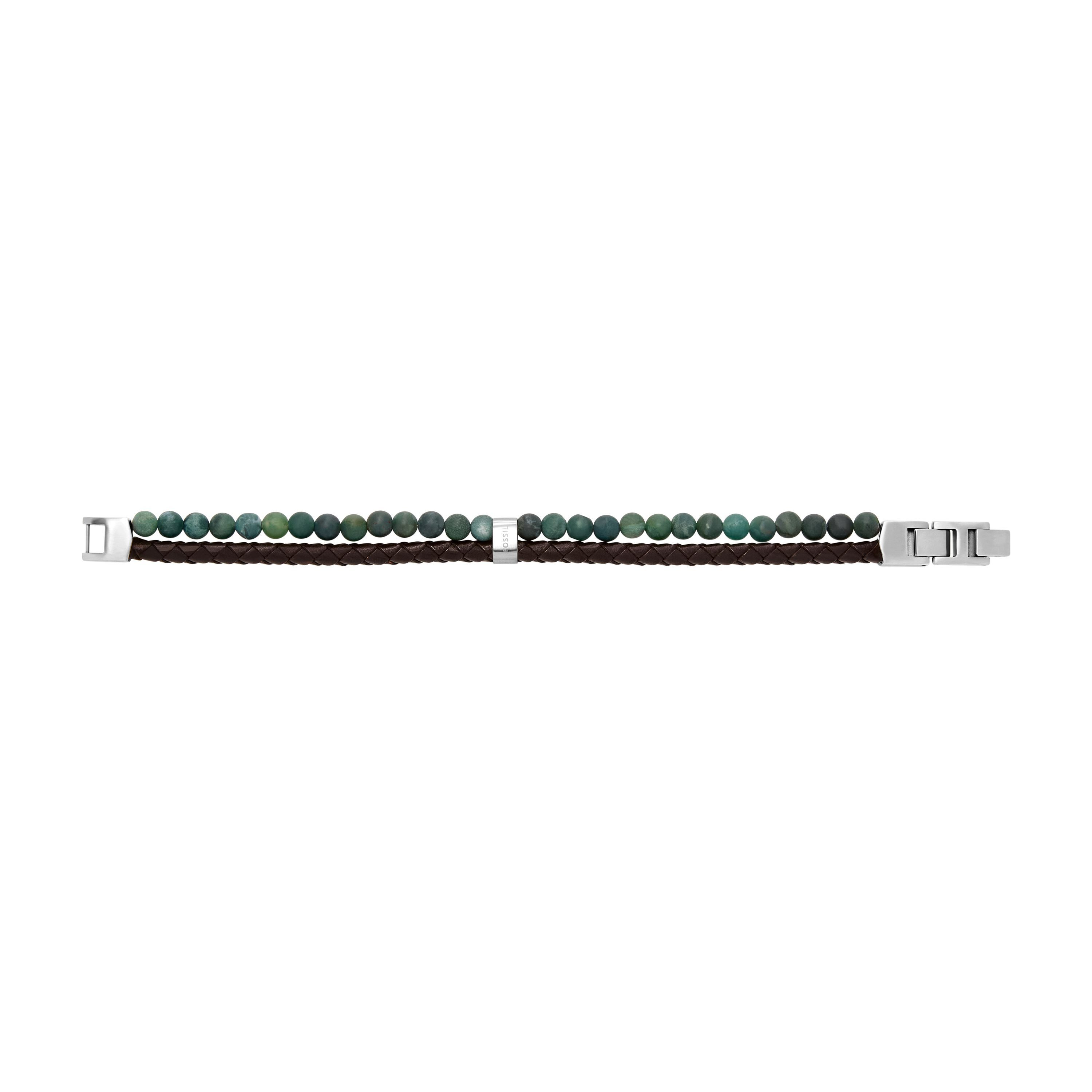 Fossil Armband Schmuck Geschenk Edelstahl Leder Armschmuck JEWELRY, mit Moosachat