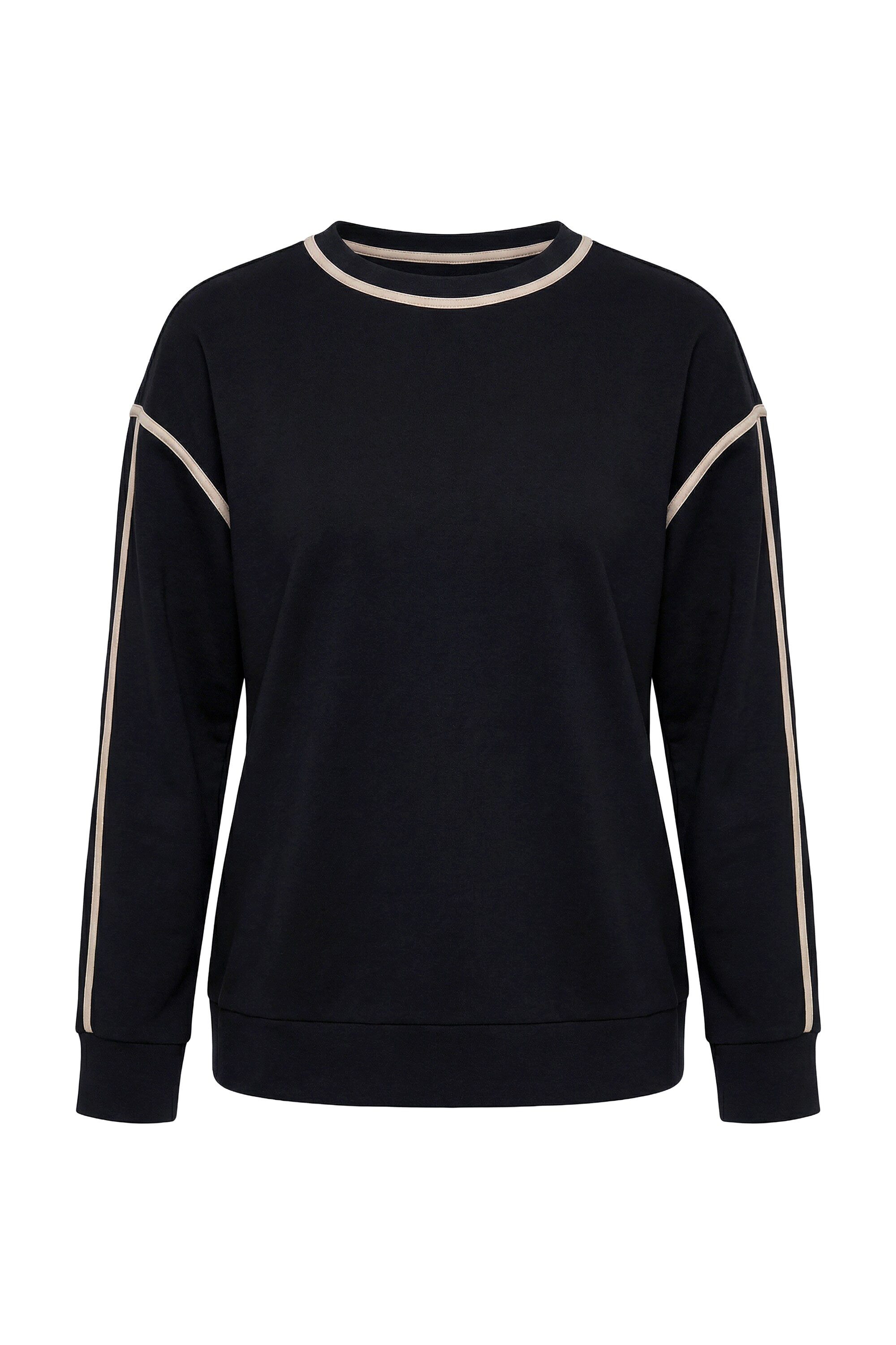 Ulla Popken Sweatshirt Sweatshirt Zierstreifen Classic Rundhals Langarm