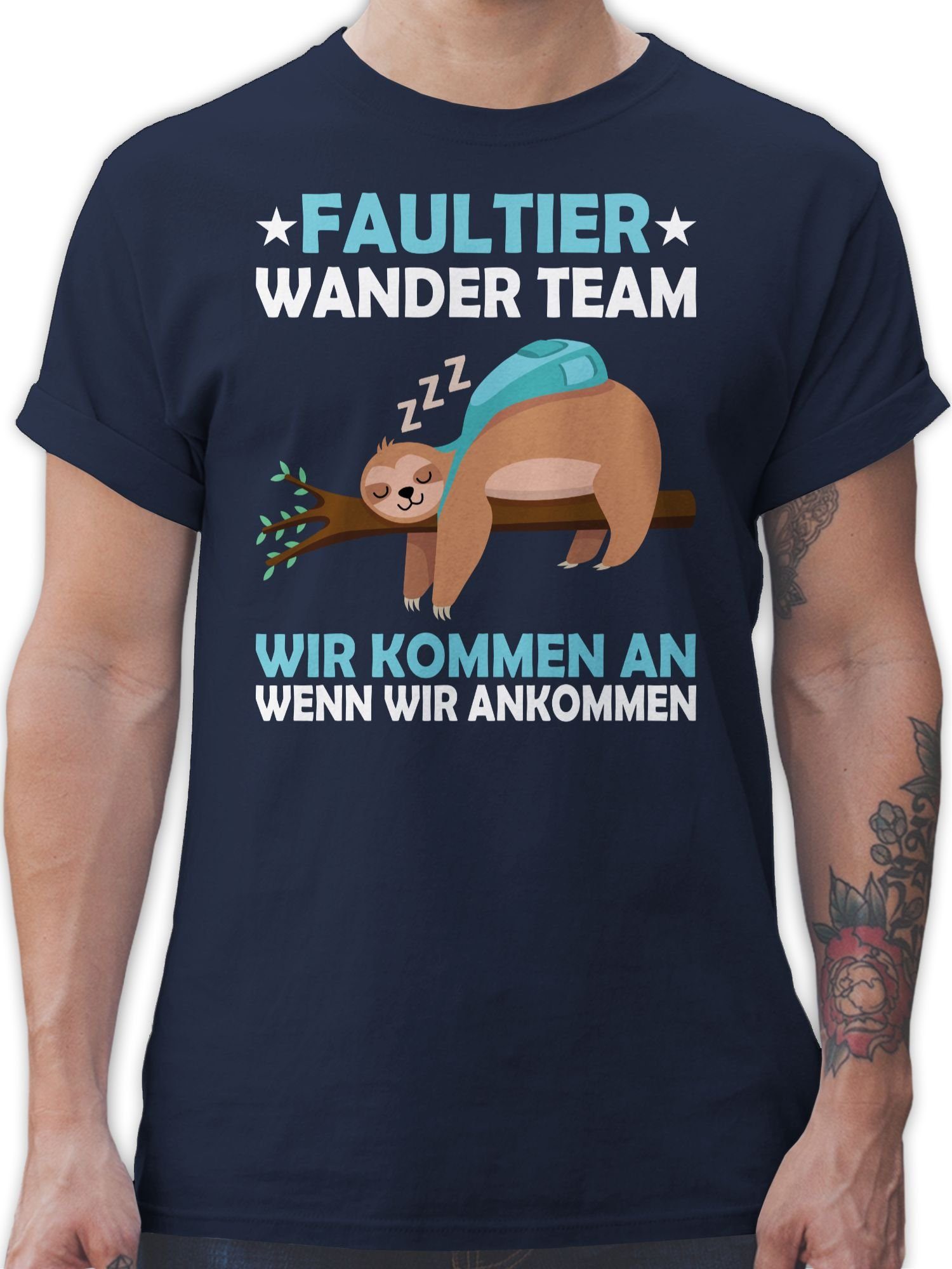 Shirtracer T-Shirt Faultier Wander Team Hiking Sprüche Statement mit Spruch 02 Navy Blau