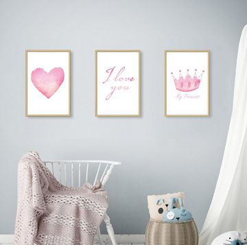 Himmelzucker Poster DIN A4 Wandbilder für Kinderzimmer Babyzimmer Herz My Princess Bilder, I LOVE YOU (3-teiliges Poster-Set, 3 St), Kinderposter für Mädchen (DIN A4 ohne Rahmen)