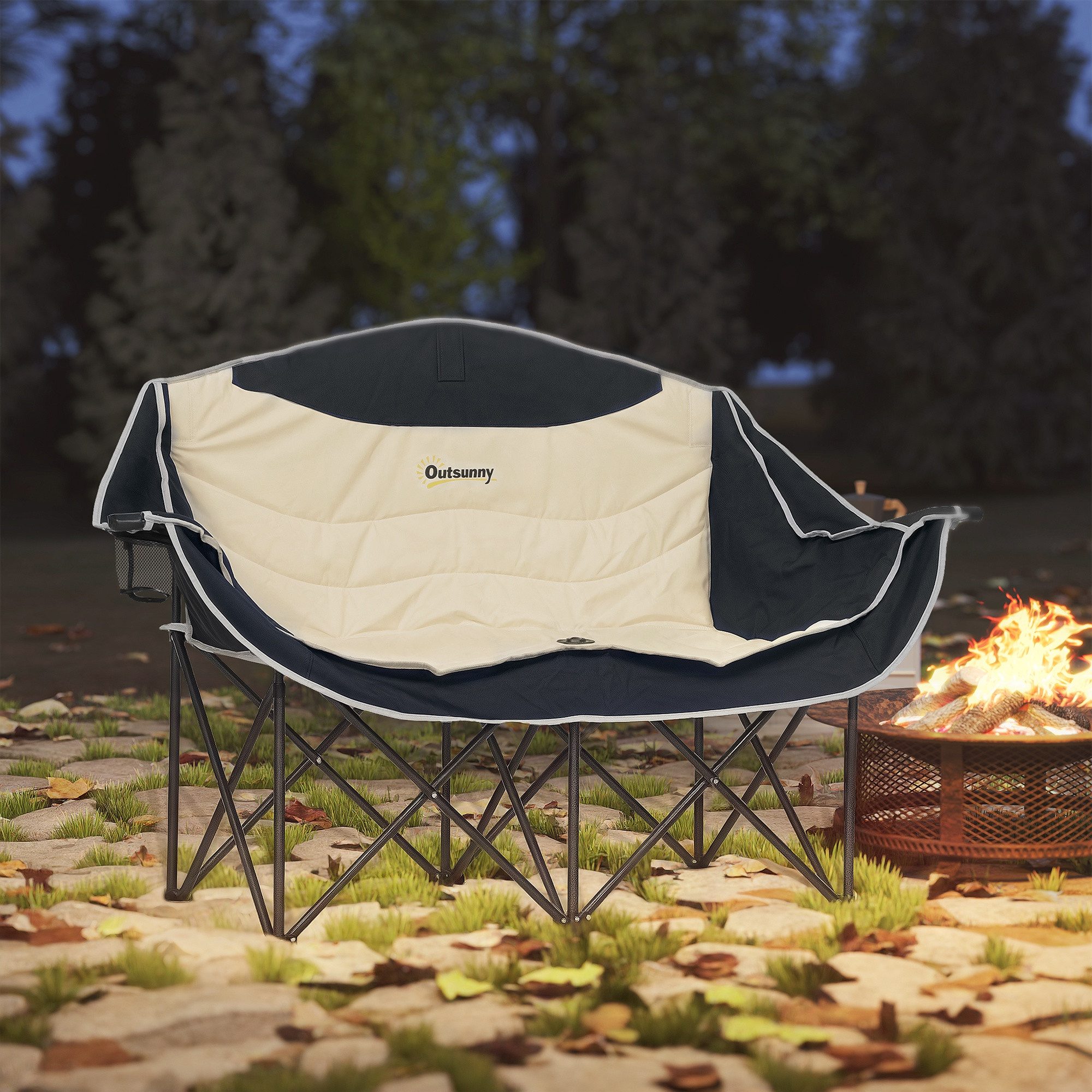 Outsunny Campingstuhl Klappstuhl robust leicht gepolstert Angelstuhl Gartenstuhl (2 Sitzer Faltstuhl, 1 St), bis 250kg belastbar, für Garten Camping Strand
