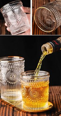 Cheffinger Gläser-Set 2er 400ml Retro Vintage Trinkgläser Gold Kante Cognac Whiskey Cocktail
