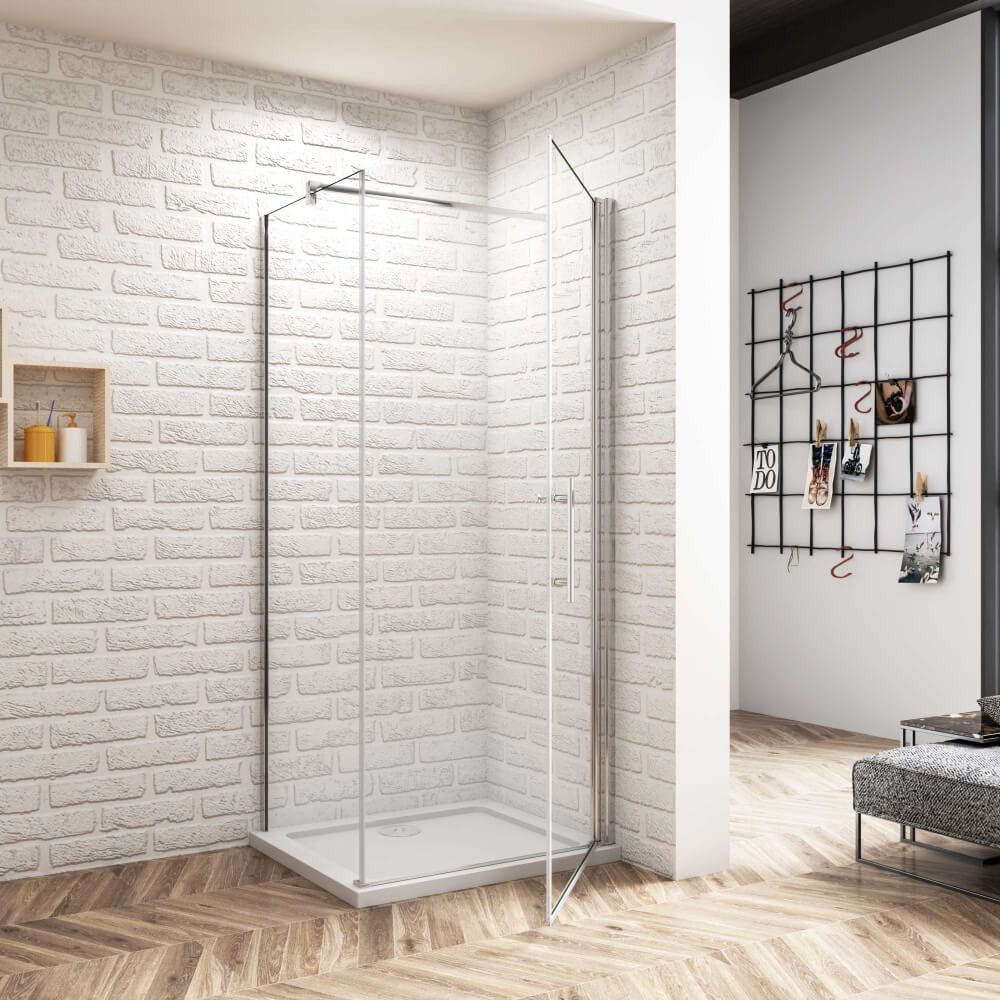AICA Eckdusche H:197cm Pendeltür mit Seitenwand Glastür Duschtür Duschkabine, BxT: 80x70 cm, Sicherheitsglas, ebenerdiger Einbau möglich