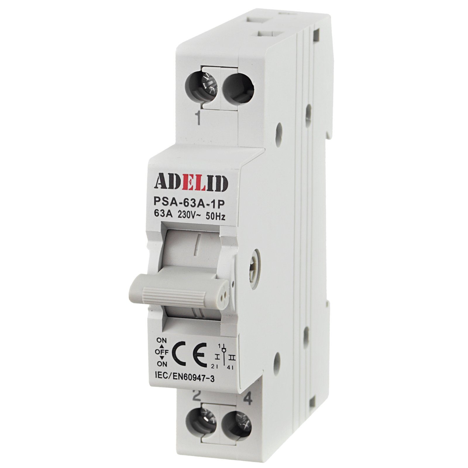 ADELID Schalter, Wahlschalter-Umschalter 1-0-2 63A Reiheneinbau 1-polig