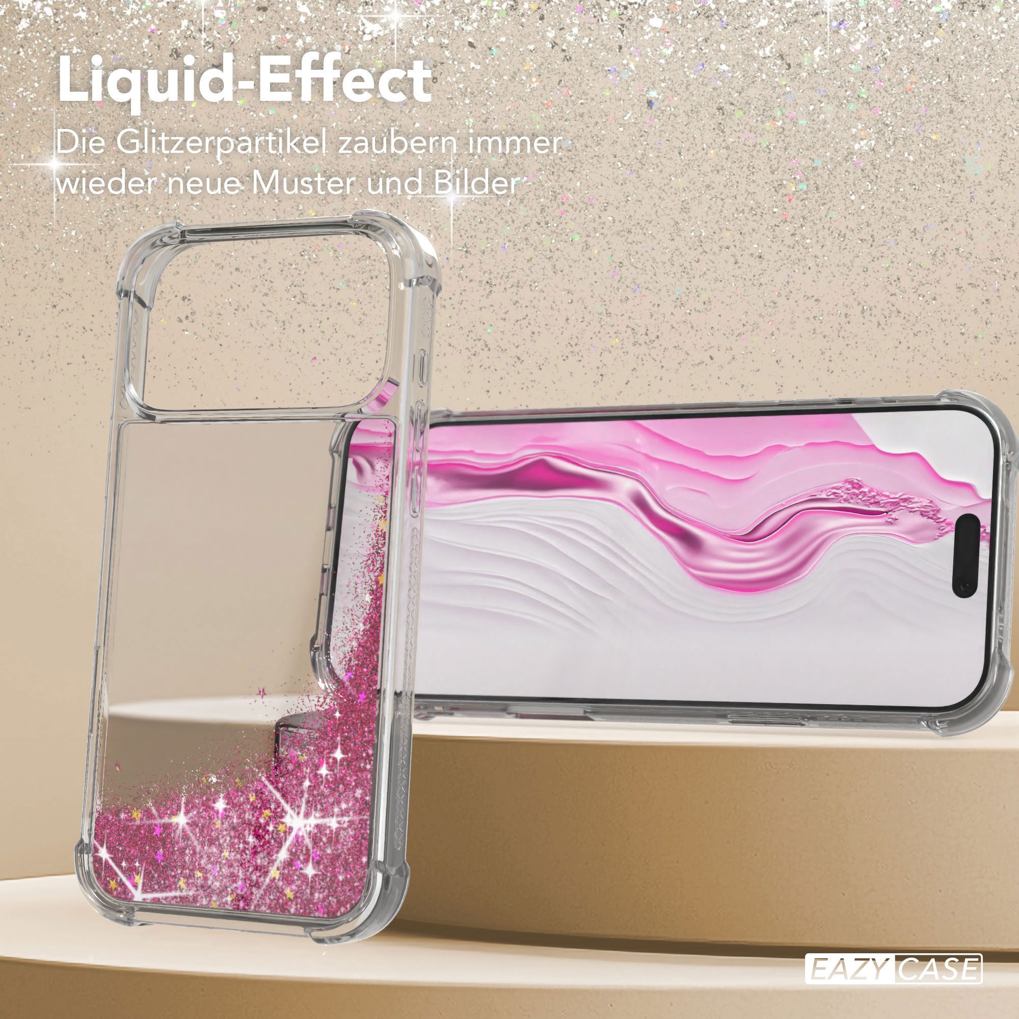 EAZY CASE Handyhülle Liquid Glittery Case für Apple iPhone 17 Pro Max 6,9 Zoll, Glitzerhülle Shiny Slimcover stoßfest Durchsichtig Bumper Case Pink – Bild 4 von 5