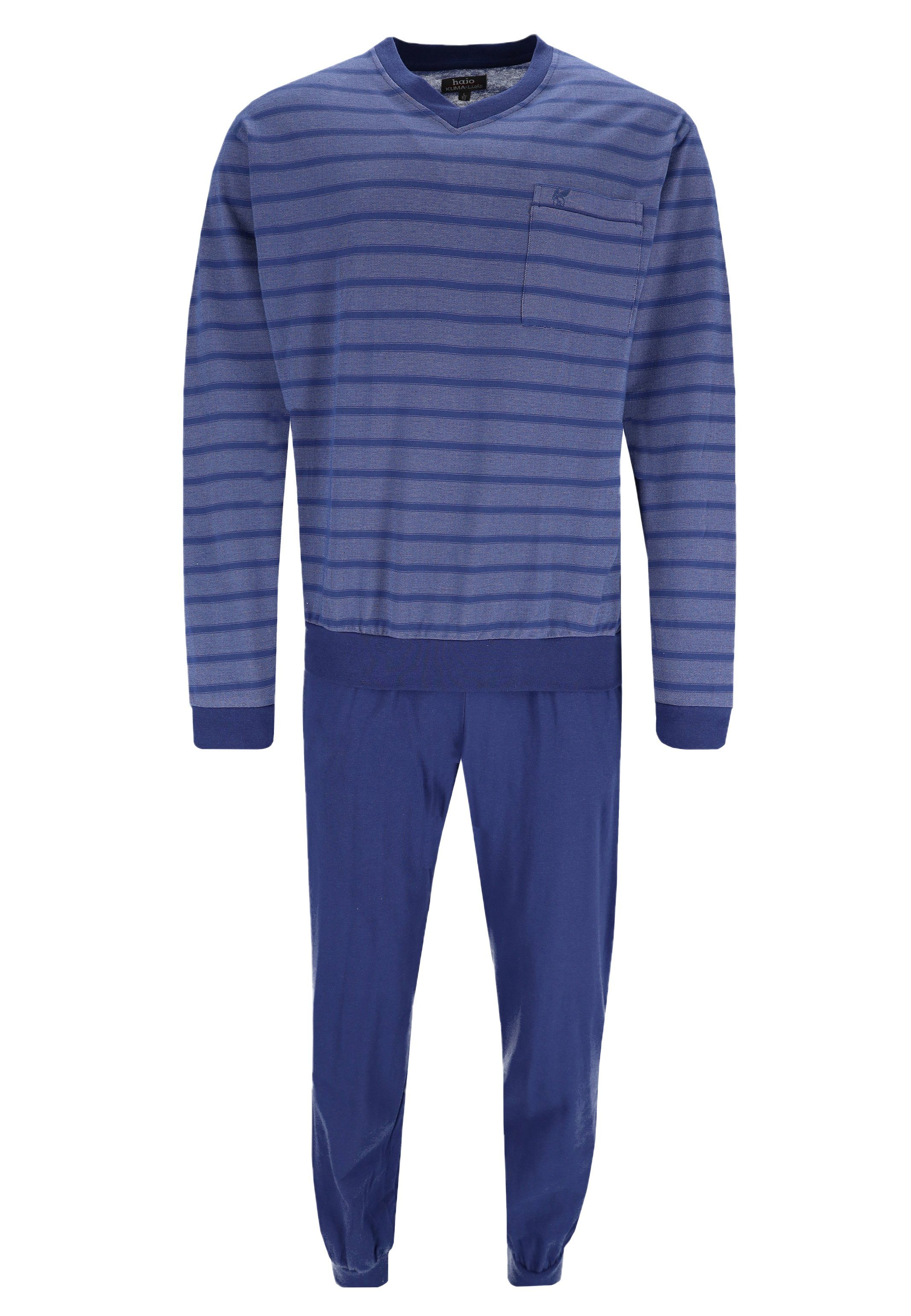 (Set, Schlafanzug - Klima 2 Hajo Baumwolle mit - Light tlg) Pyjama zwei Hose Ozean Hosentaschen Lange