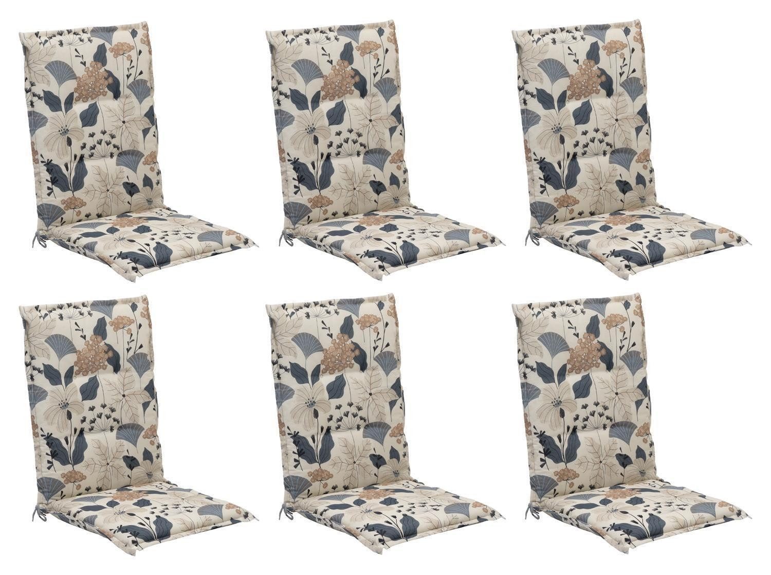 GO-DE Hochlehnerauflage Stuhlauflage XIMULI, B 50 x L 108 cm, Creme, Blau, (6 St), für Mittellehner-Stühle