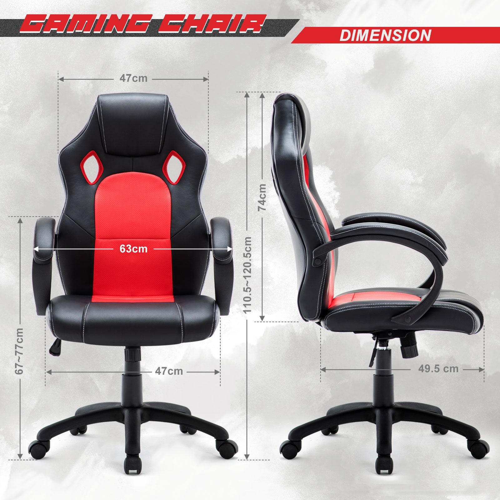 Heart Kunstleder, WM Rücken rot höhenverstellbar, Racing-Chair, hoch Intimate Chair Ergonomisch, Gaming