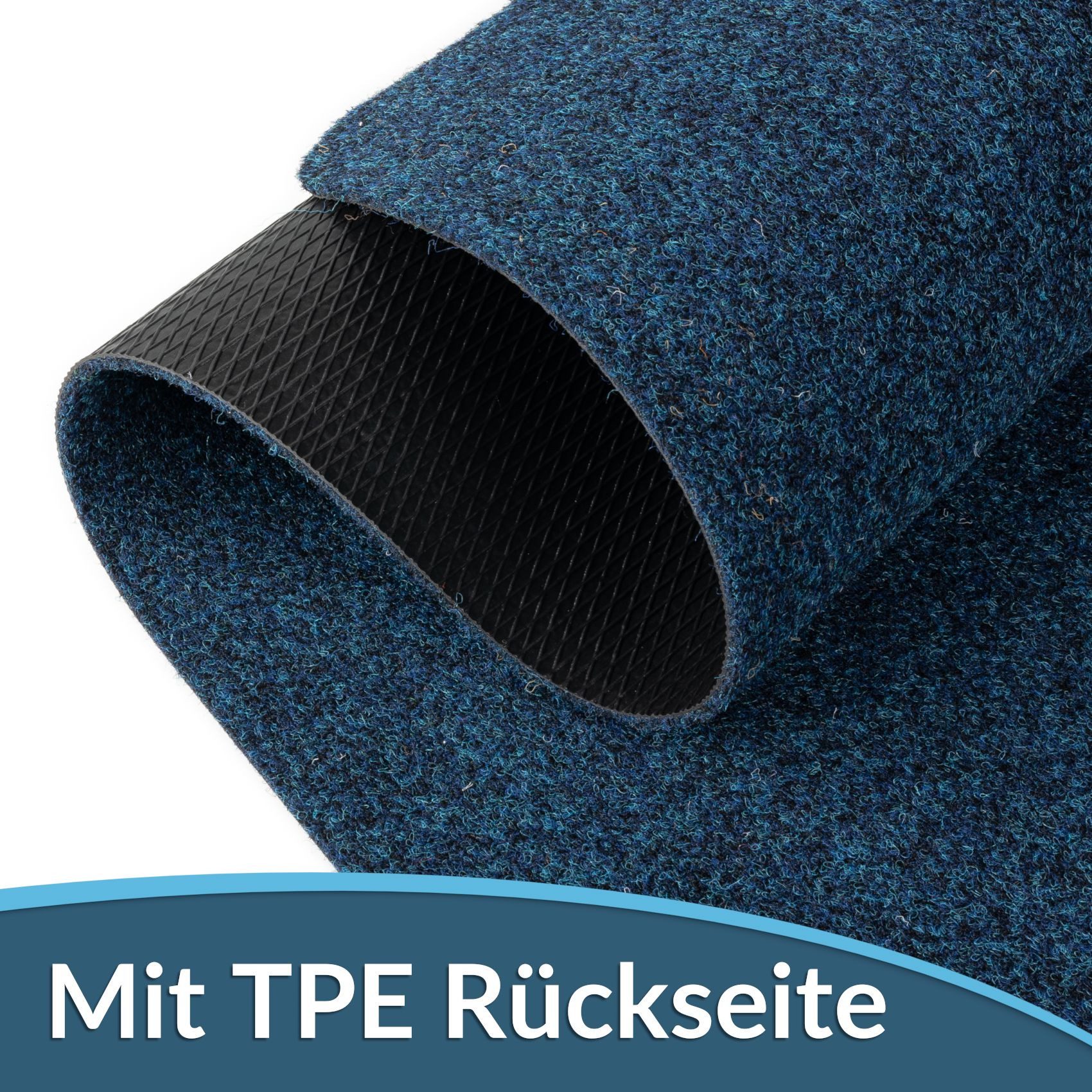 ANRO Fußmatte POET Schuhparkplatz schmal Schmutzfangmatte Unifarben, eckig, Höhe: 3 mm, Schuh-Abstellplatz rutschfest 25x60cm Kräusel Blau wasserdicht