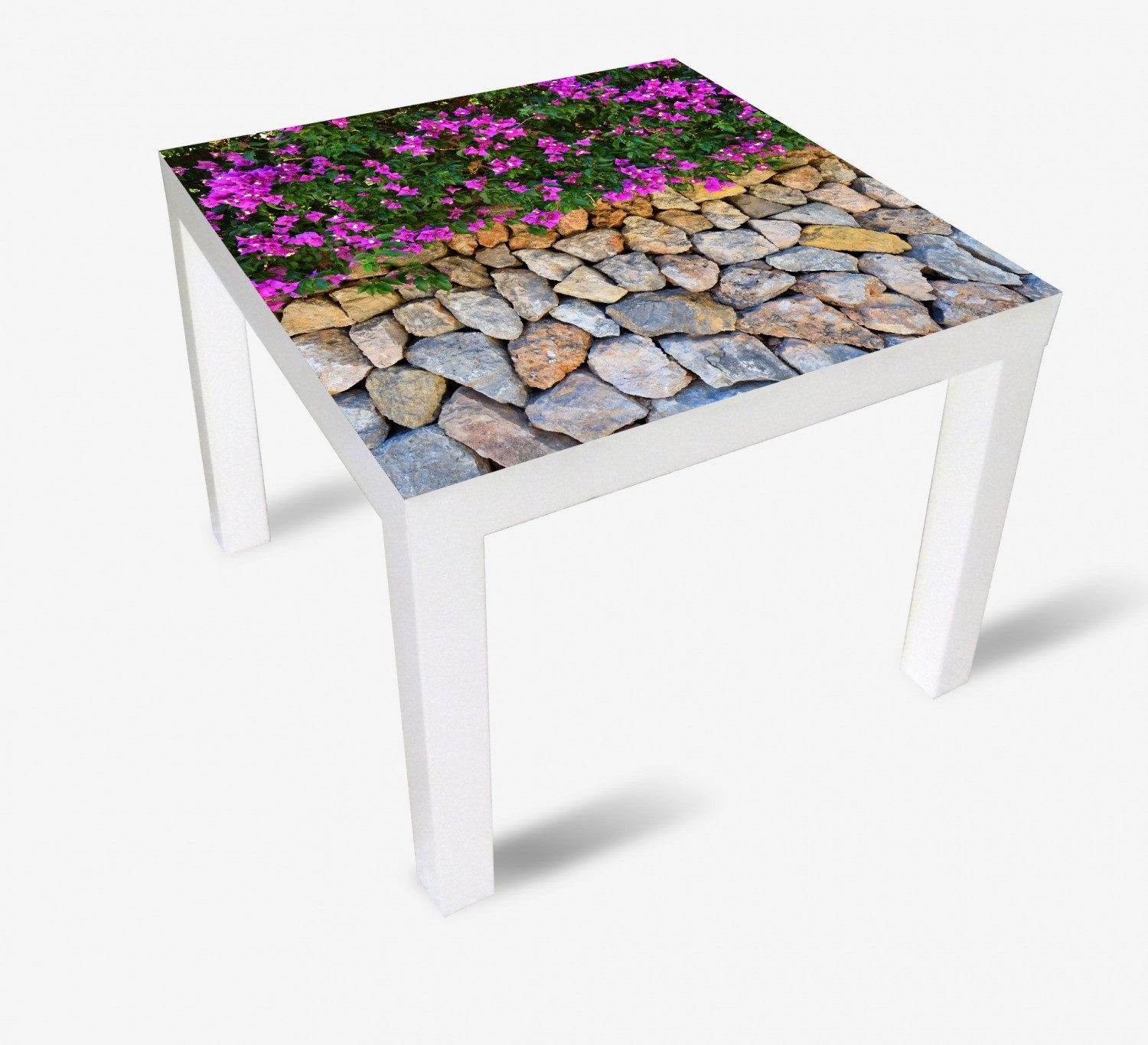 Wallario Tischplatte Mauer mit pinken Blüten (1 St), für Ikea Lack Tisch geeignet
