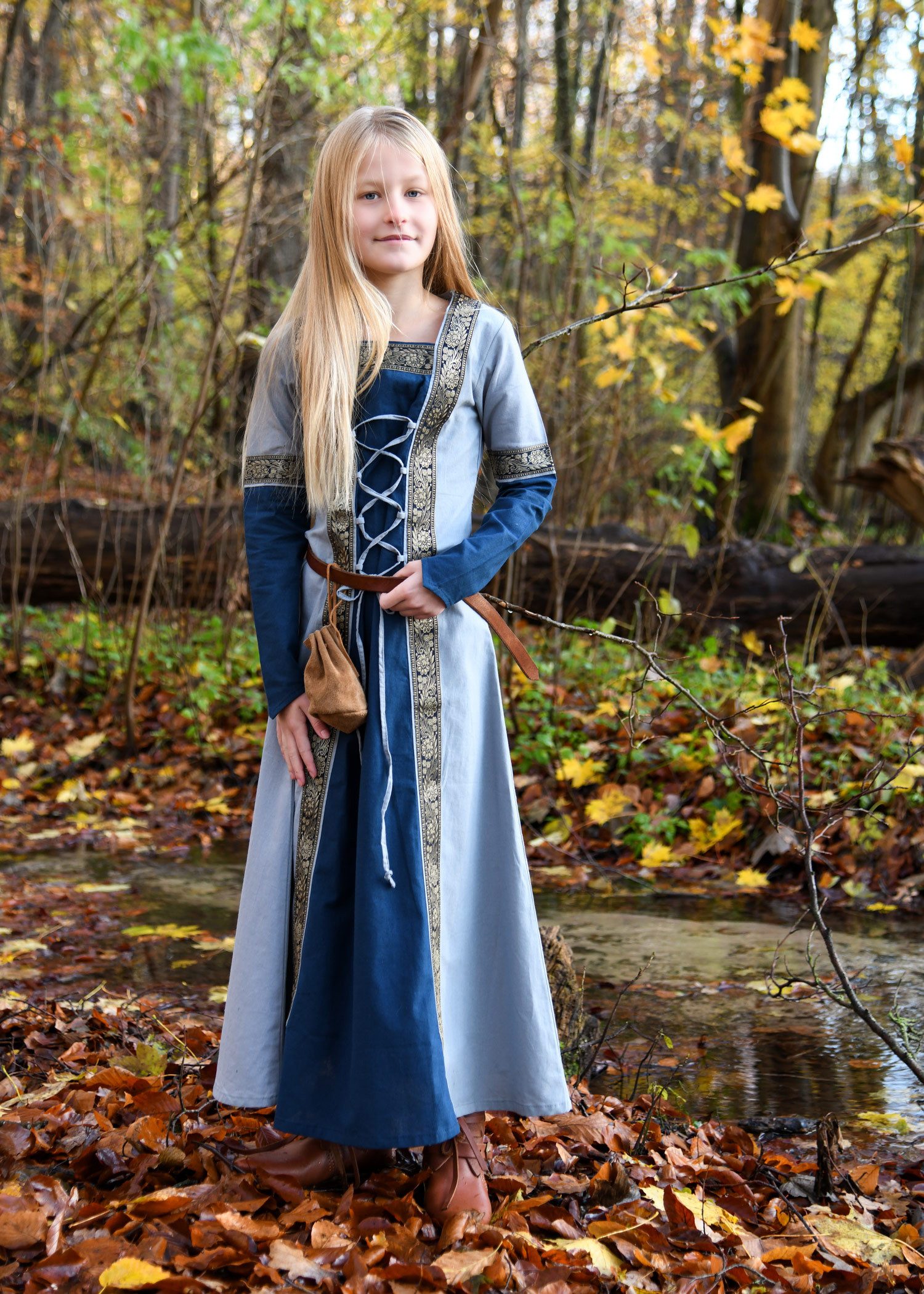 Battle Merchant Burgfräulein-Kostüm Kinder Fantasy-Mittelalterkleid blau, langarm "Eleanor"