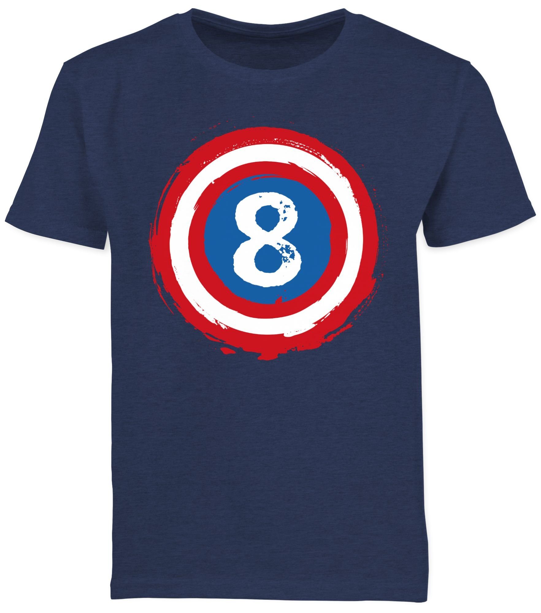 Superhelden 3 Meliert Geburtstag 8. Dunkelblau T-Shirt Schild Shirtracer Acht