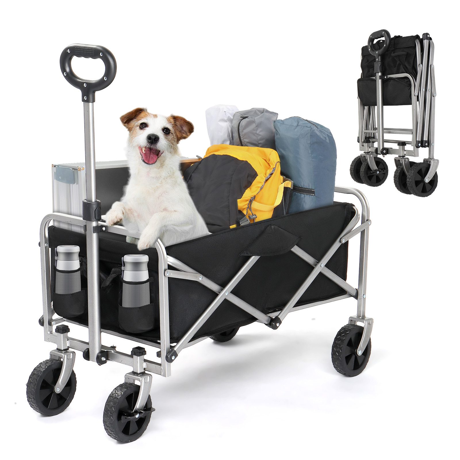 Handwagen Bollerwagen Faltbar, 100 kg Tragkraft, 600D Oxford-Stoff, Stahlrahmen