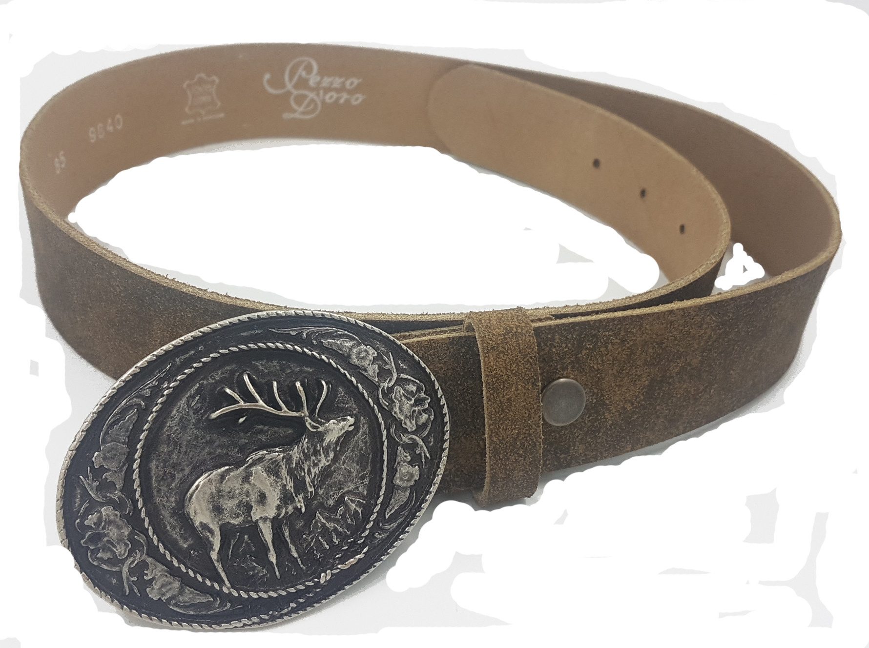 Pezzo D'oro Ledergürtel Ledergürtel braun/olive Silberhirsch-Schnalle günstig online kaufen