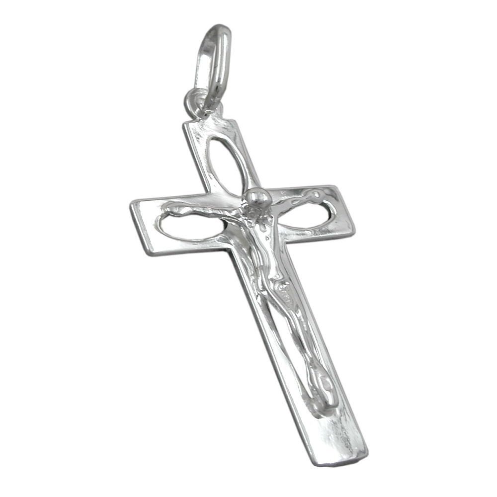 Kreuzanhänger Anhänger Kreuz mit Jesus durchbrochen glänzend 925 Silber Schmuckbox