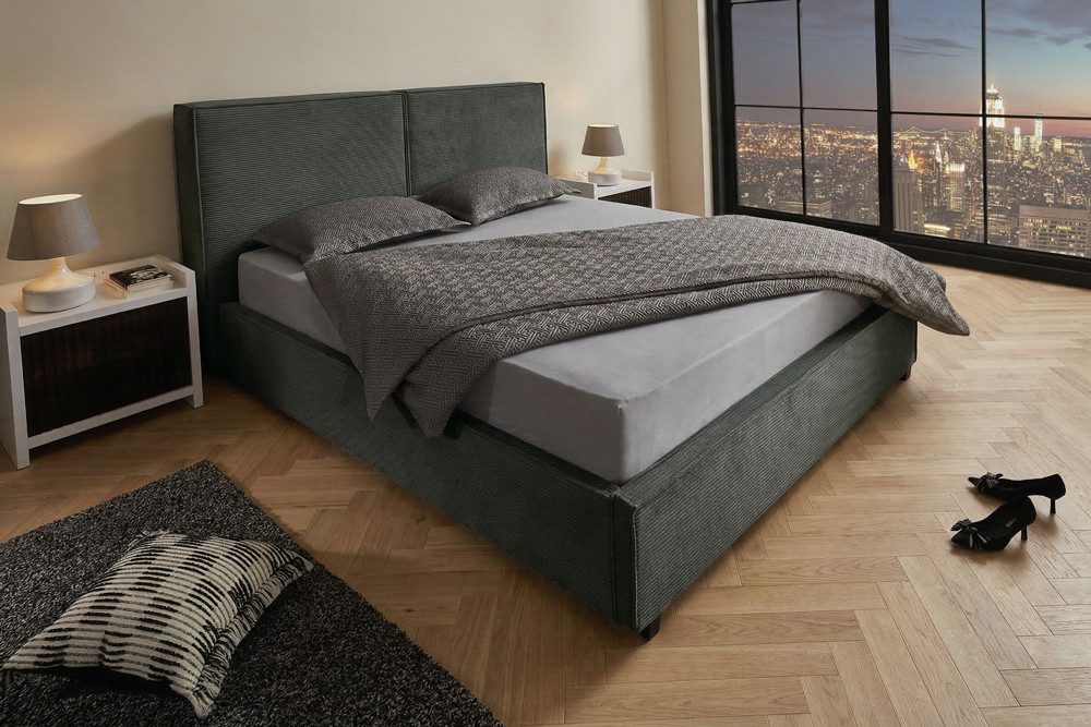 riess-ambiente Boxbett ROCCO 180x200cm dunkelgrau - Cord, mit Bettkasten & Kopfteil, modern (Einzelartikel, 1-St), gepolstertes Kopfteil & mit Stauraum - ideal für moderne Schlafzimmer