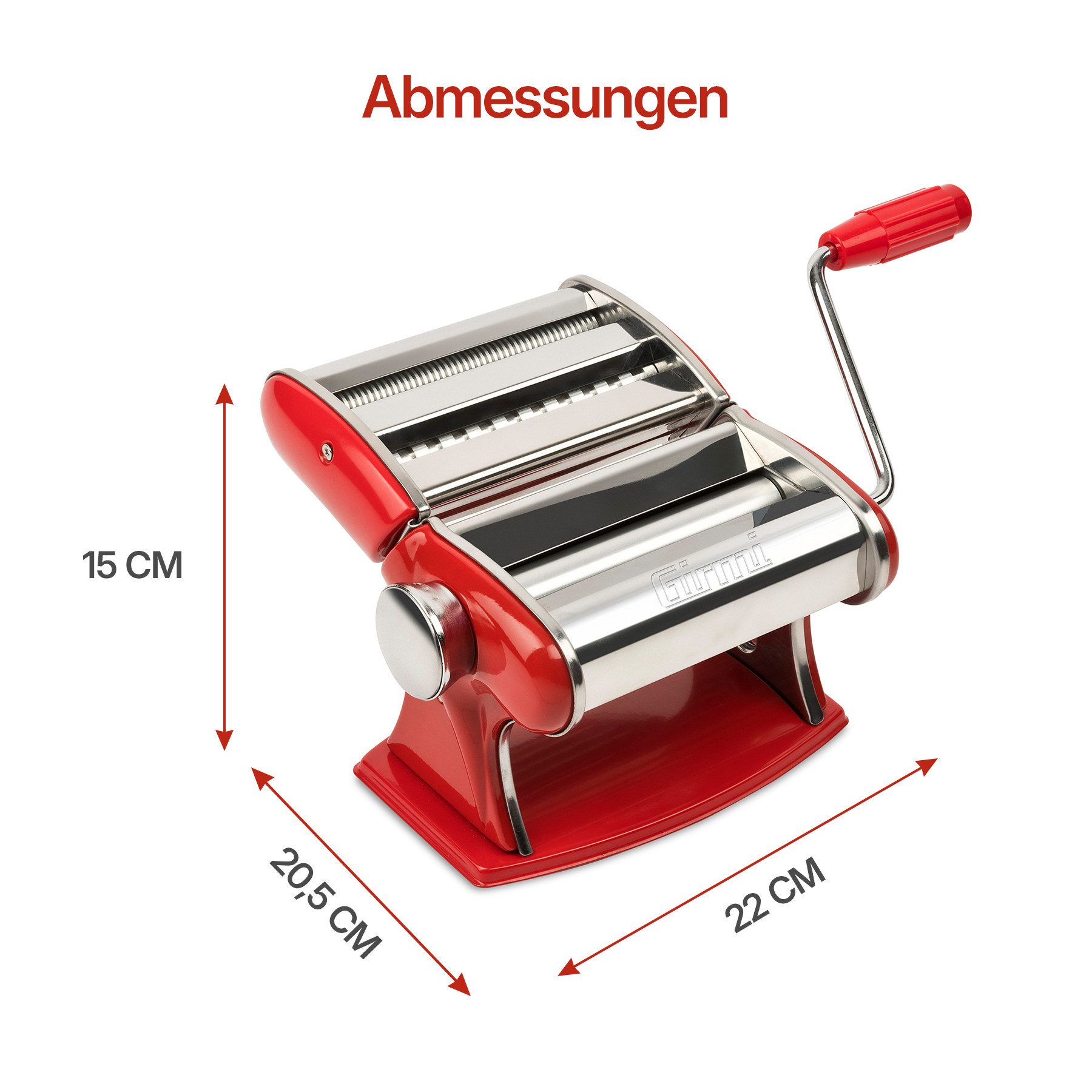 Girmi Nudelmaschine IM92, 3 Pastaformen, Edelstahl, 7 Teigstärken, Tischklemme, Aluminiumwalzen