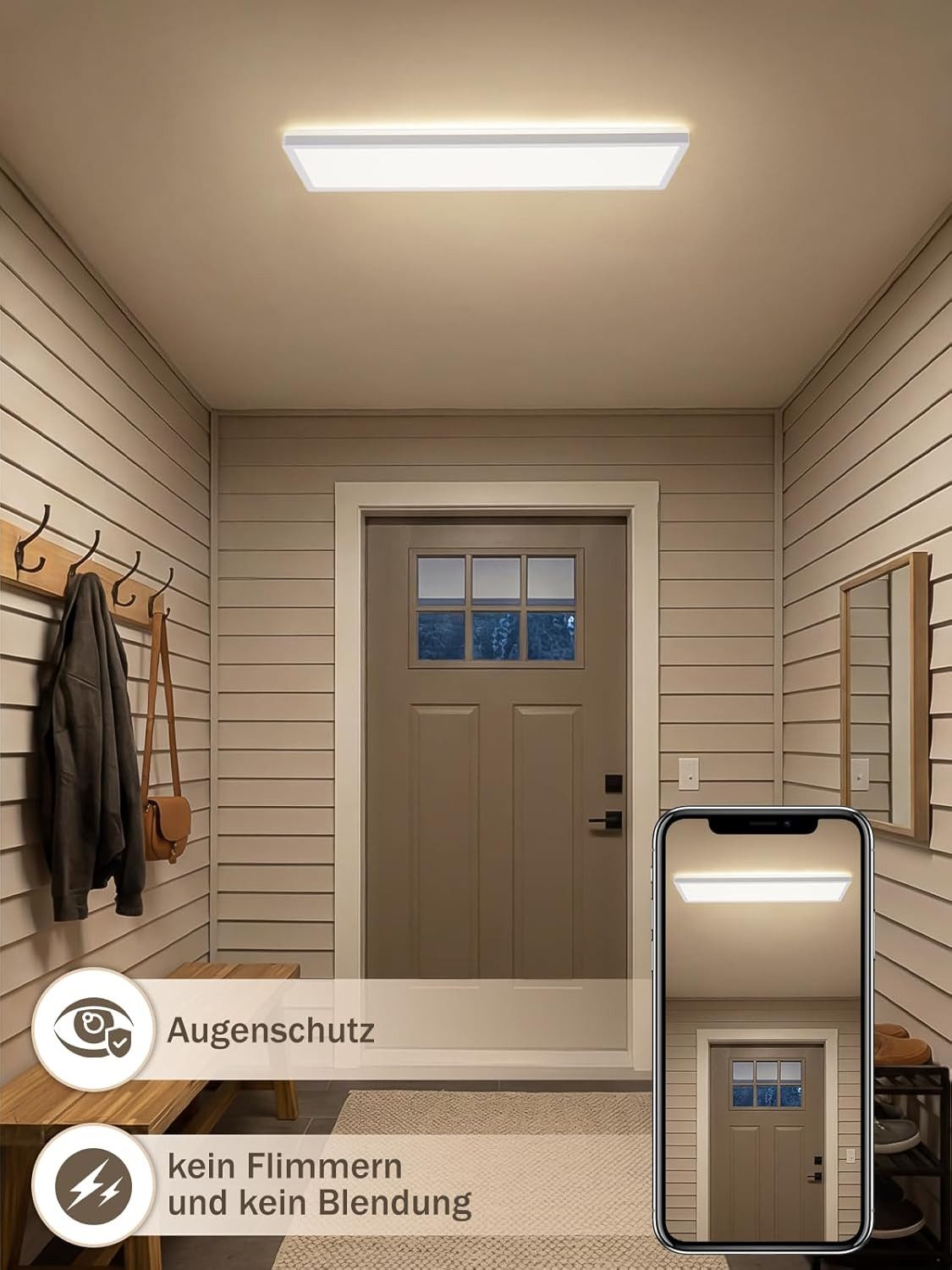 ZMH LED Deckenleuchte LED 4000K 24W mit Radar-Bewegungsmelder Deckenlampe für Flur, LED fest integriert, Neutralweiß, Erfassungsbereich 360°, Abstrahlwinkel 120 – Bild 3 von 5