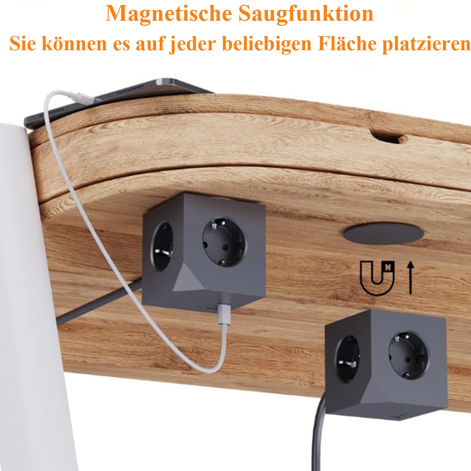 OYLCDI Steckdosenleisten Eck-Steckdosenleiste PD-Schnellaufladung 7 Fach Mehrfachsteckdose 6-fach (USB-Anschlüsse, 1,5M Verlängerungskabel, 3680W 16A,USB PD20W, – Bild 5 von 5