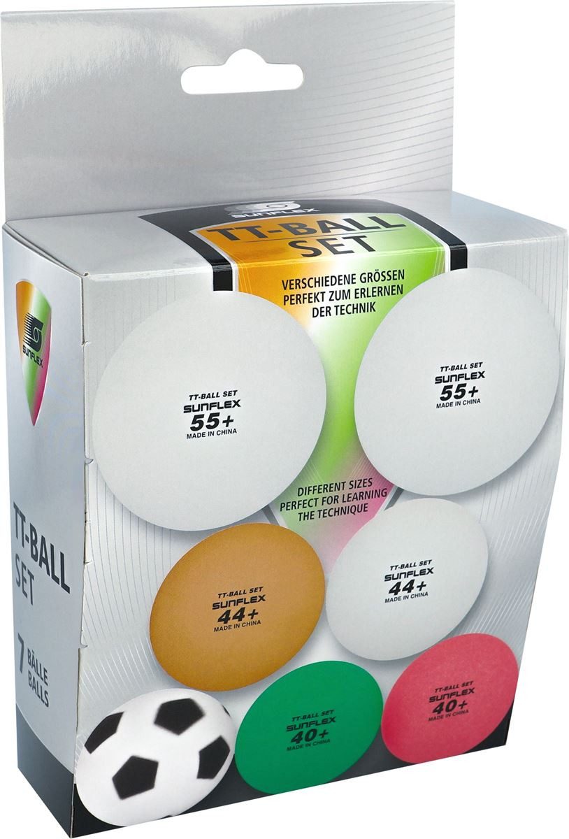 Tischtennisball Set (Plastikball 40+, 44+, 55) weiss 7er Kartonverpackung