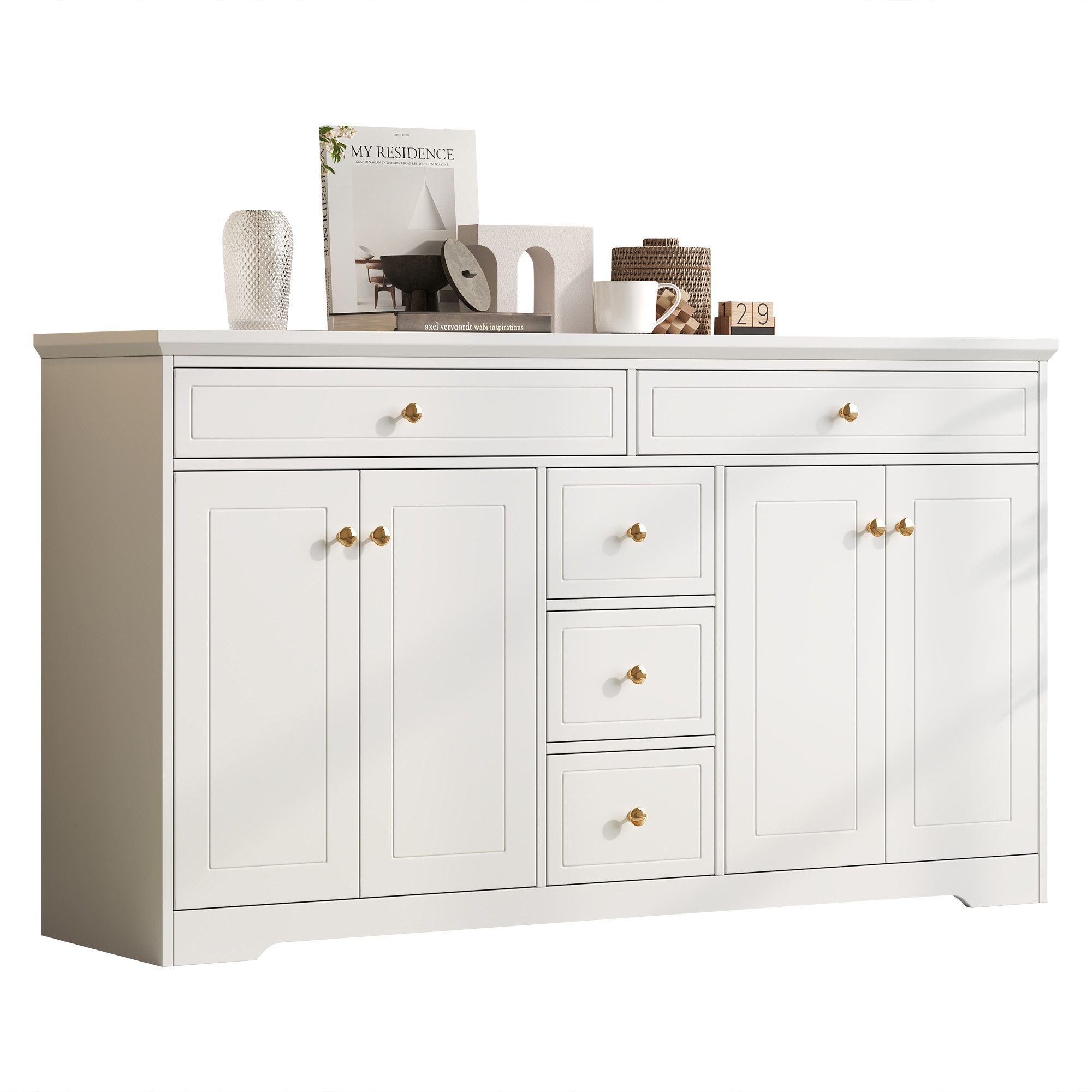 KLAM HOME Sideboard 150 x 40 x 85 cm Sideboard, Beistelltisch mit 5 Schubla günstig online kaufen