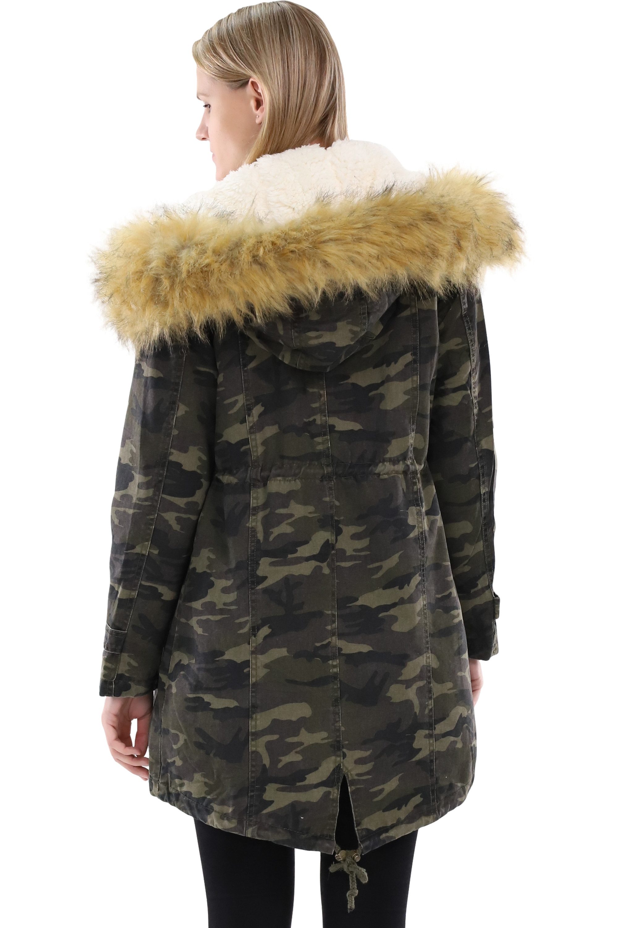 malito more than fashion Parka malito Damen Parka mit Kapuze, Winterjacke mit Kunstfell, gefütterte Winterjacke in Camouflage Military-Look mit Teddyfell
