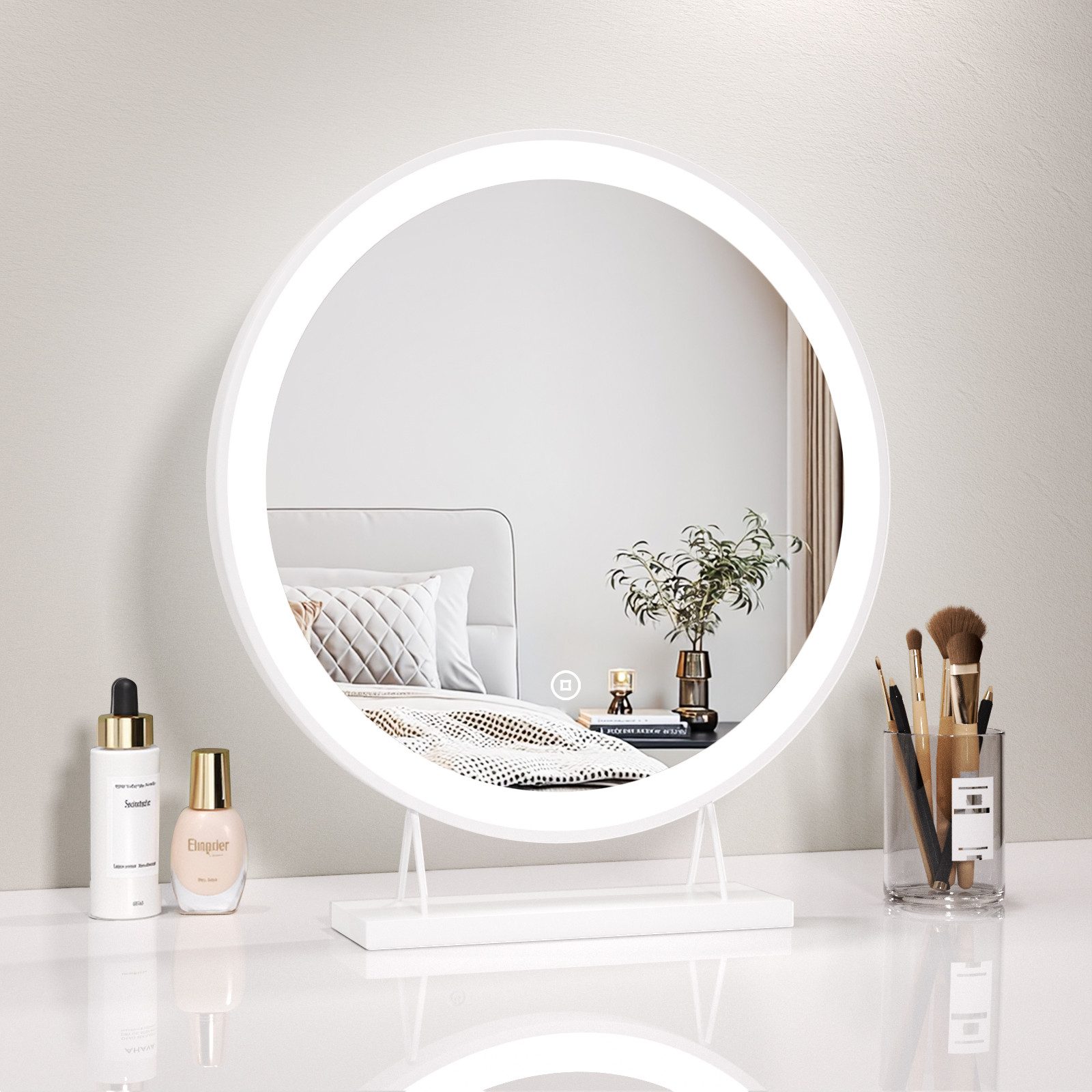 MEYKOERS Kosmetikspiegel Kosmetikspiegel mit 3 Lichtfarben, Dimmbar, Touchsteuerung, LED-Tischspiegel mit Memory-Funktion und 1820 lm