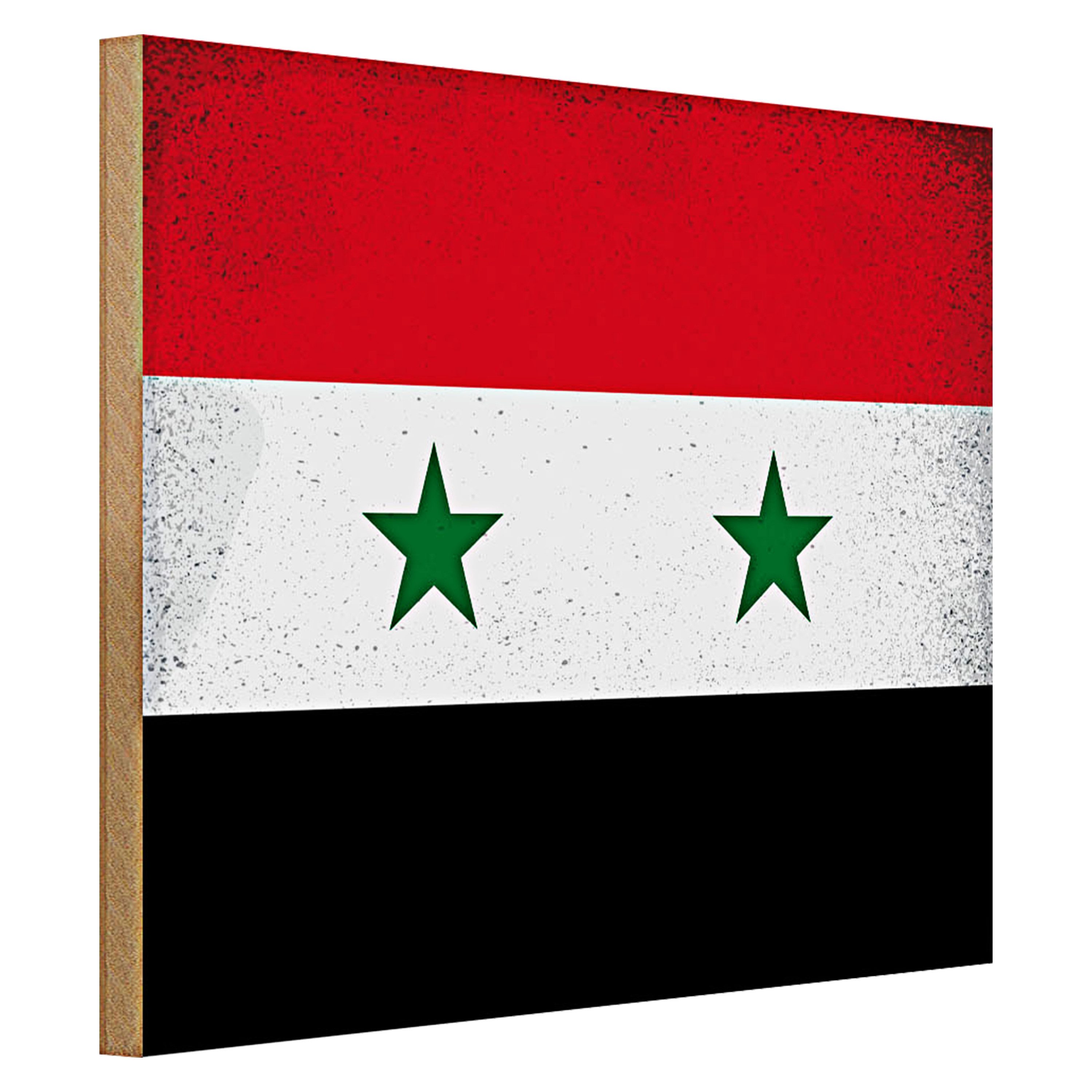 Roomando Holzbild Flagge Syrien 40x30cm Flag of Syria Vintage