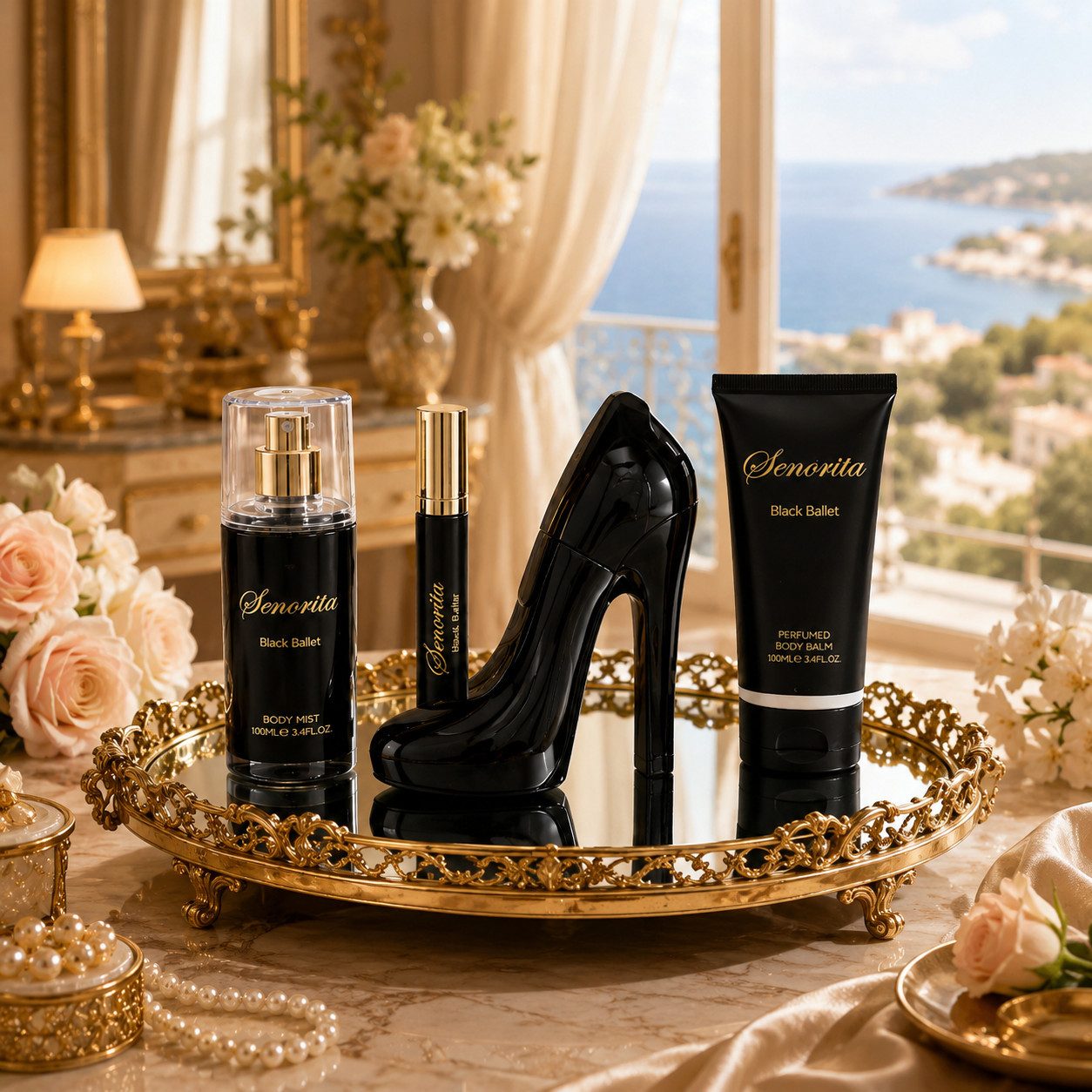 Fine Perfumery London Pflege-Geschenkset Senorita Black Ballet Damen Geschenkset: Parfum, Body Mist, Body Balm, 4-tlg., Angenehmer Duft, perfekt als Geschenk, a – Bild 4 von 5