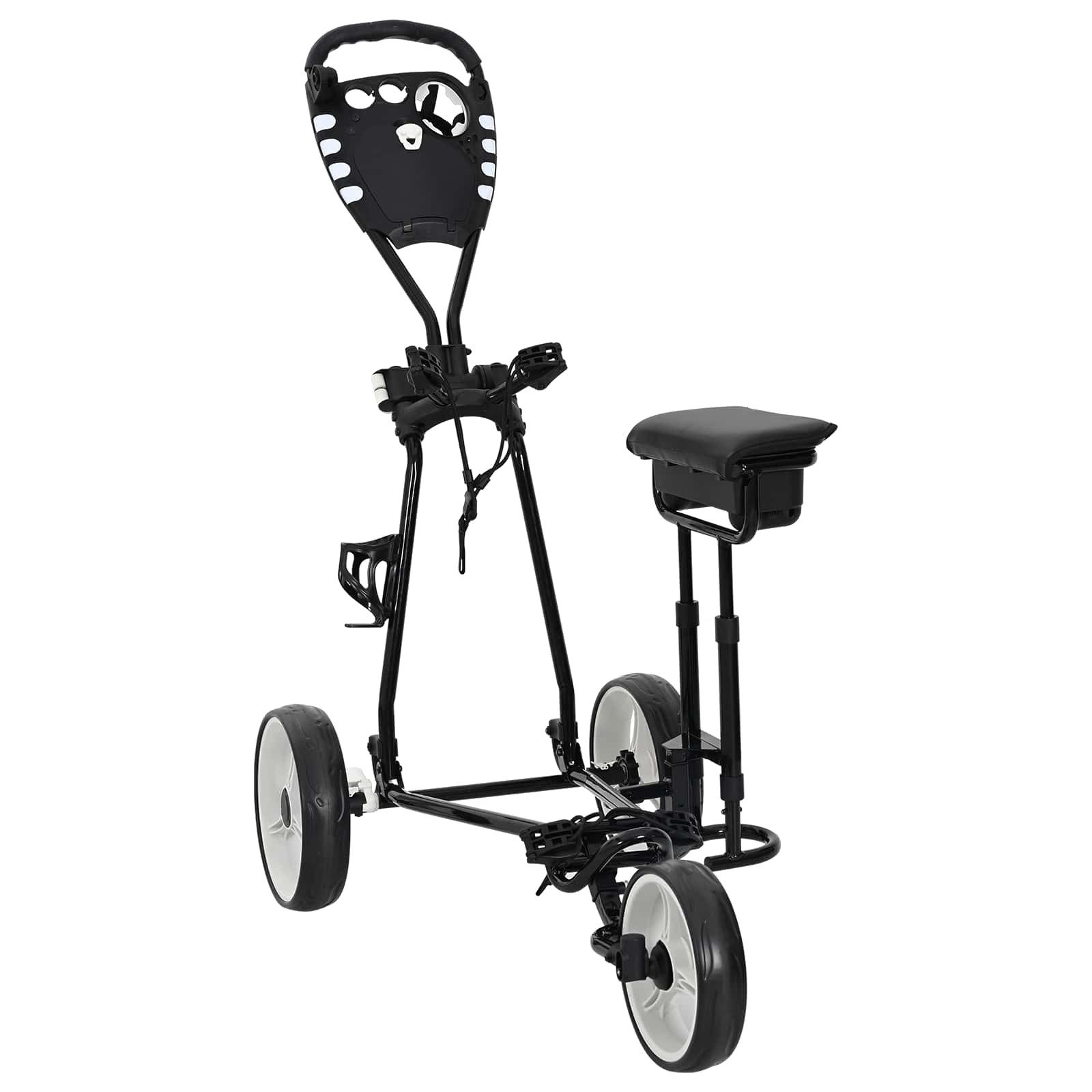 Golftrolley Golf-Dolly mit Sitz Schwarz und Weiß 100 x 60 x 130 cm Eisen
