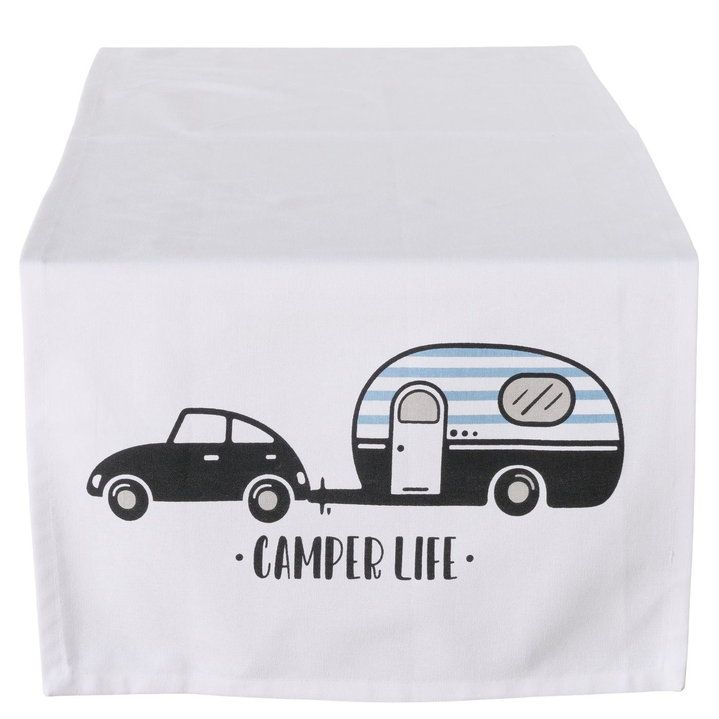 BOLTZE Tischläufer Camper Life Tischläufer aus Baumwolle – 140 x 40 cm, Schwarz/Weiß (1-tlg), Baumwolle 100%