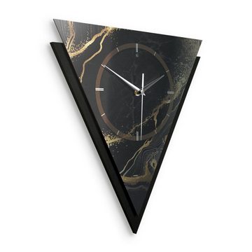 Kreative Feder Wanduhr Dreieckige 3D Designer-Wanduhr „Black & Gold Waves“ im Metallic-Look (ohne Ticken; Funk- oder Quarzuhrwerk; elegant, außergewöhnlich, modern)