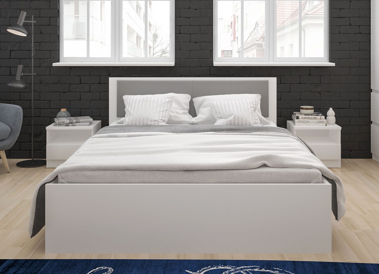 Feldmann-Wohnen Futonbett Boston (ohne Lattenrost und Matratzen, 1-tlg., moderne Optik, gepolstertes Kopfteil), 160x200cm weiß Kunstleder