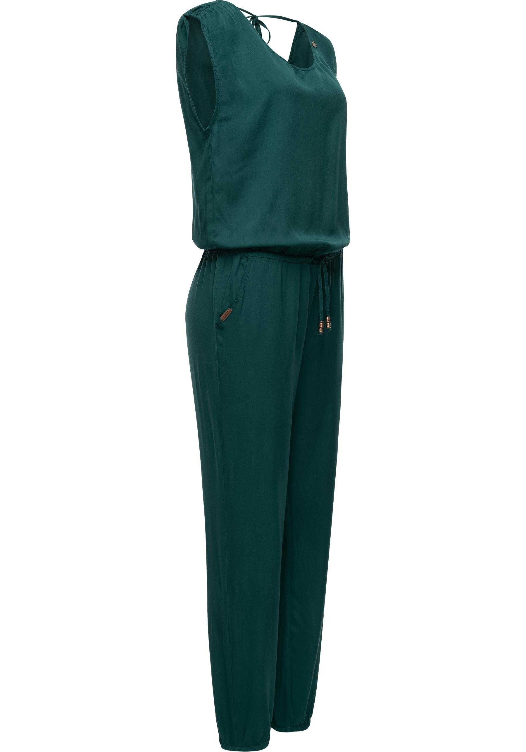 Ragwear Damen langer Bindeband Jumpsuit dunkelgrün schicker, mit Overall Noveel
