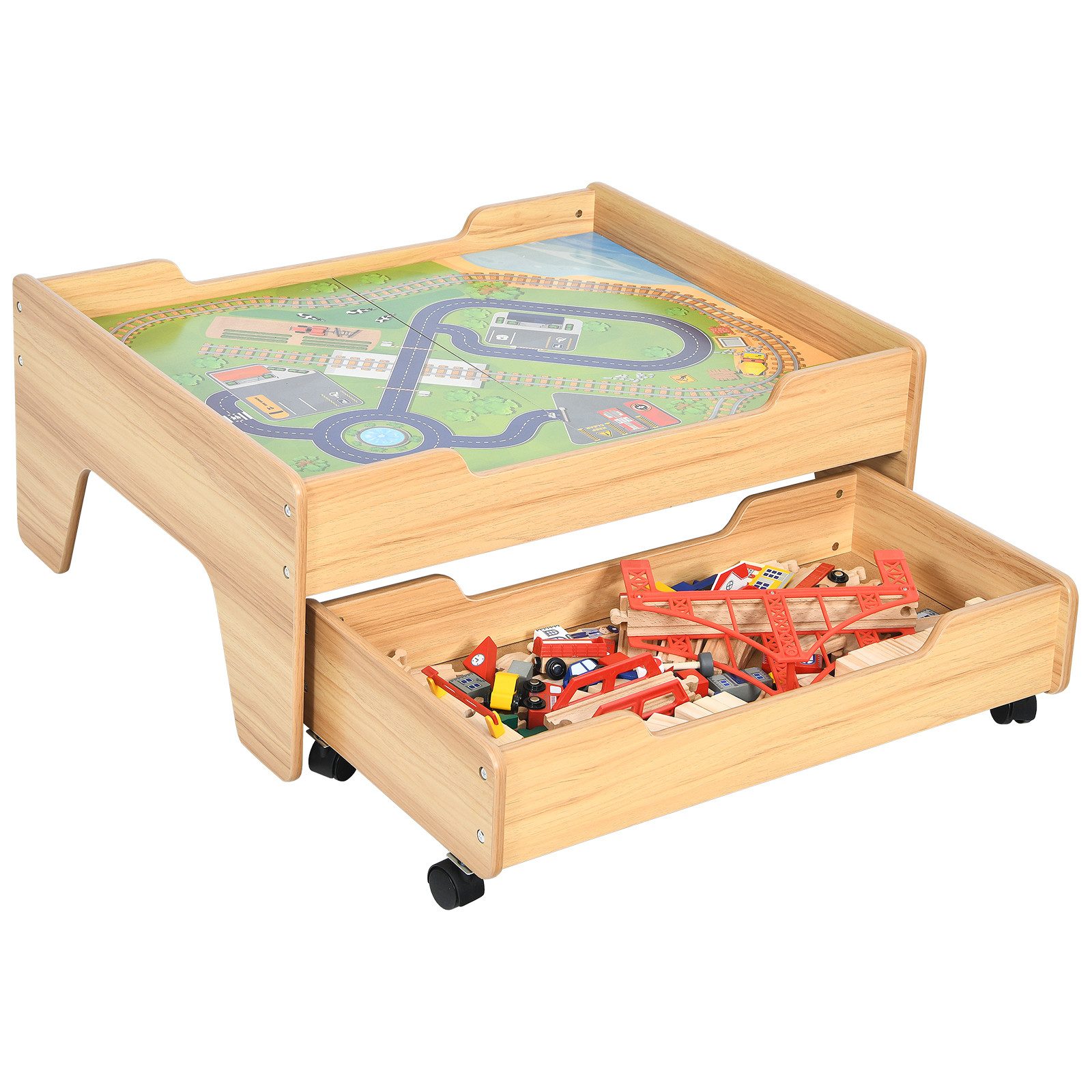 COSTWAY Spielzeug-Eisenbahn Holzeisenbahn, 100 tlg. mit Schublade & Rädern günstig online kaufen