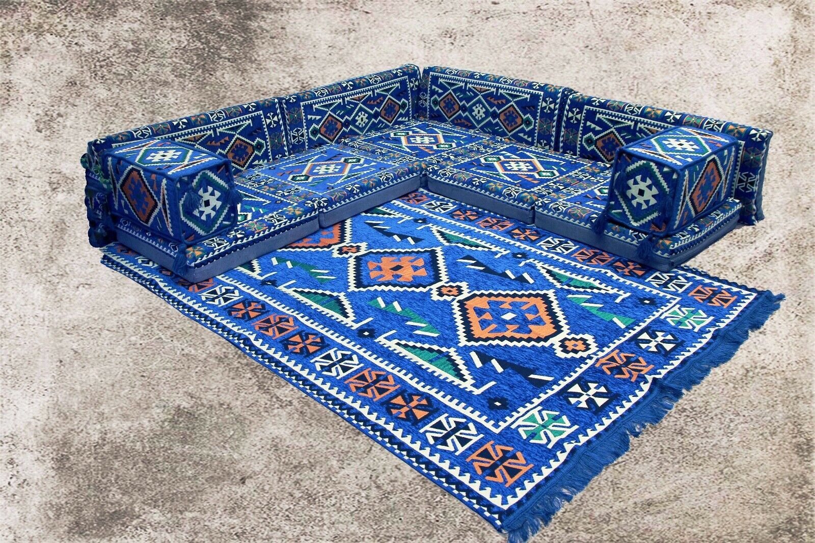 CaddeBuy Sofa Arabische Majlis Ecke, Orientalische Sitzkissen, Bodensofa, Blau-6, 12 Teile