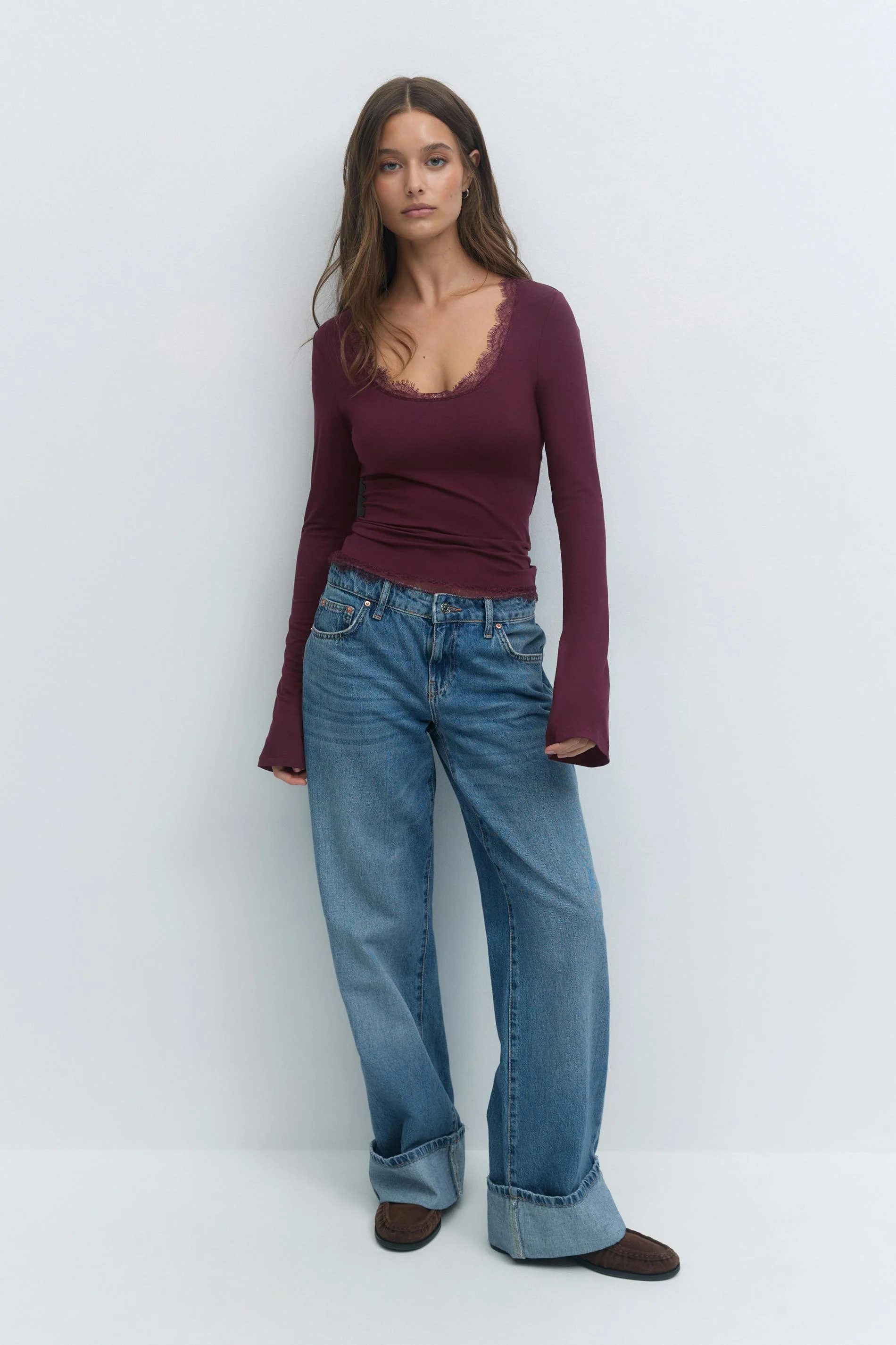 Gina Tricot Langarmshirt Kourtney lace detail scoop neck top