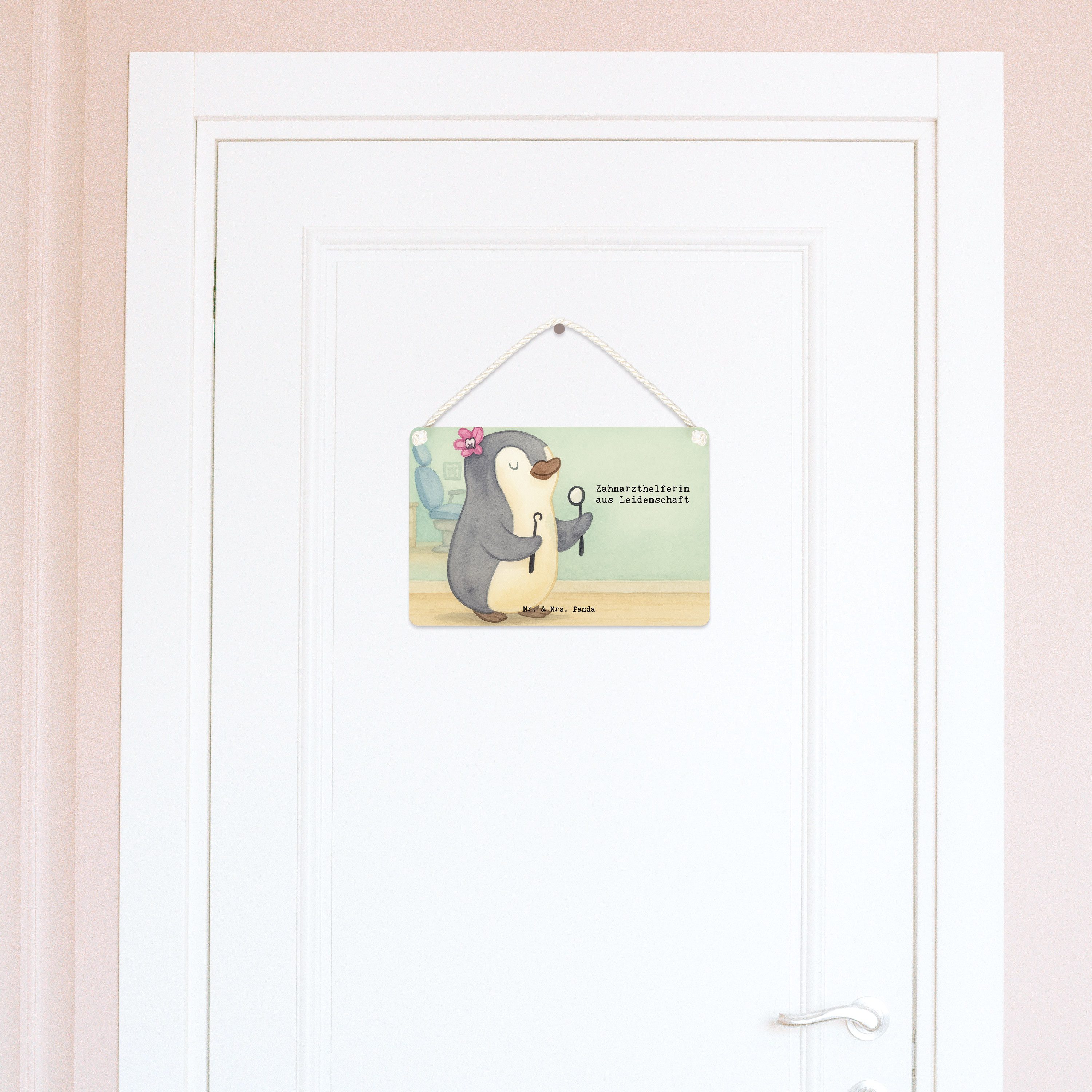 Mr. & Mrs. Panda Hinweisschild Zahnarzthelferin Leidenschaft Design, Schild DIN A4, Weiß, Türschild, (Packung), wandhänger Dekoschild Deko Wandbild