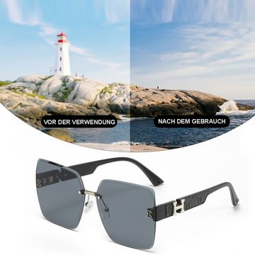 Rnemitery Sonnenbrille Randlose Sonnenbrille Damen UV-Schutz Mode Große Rahmenbrille