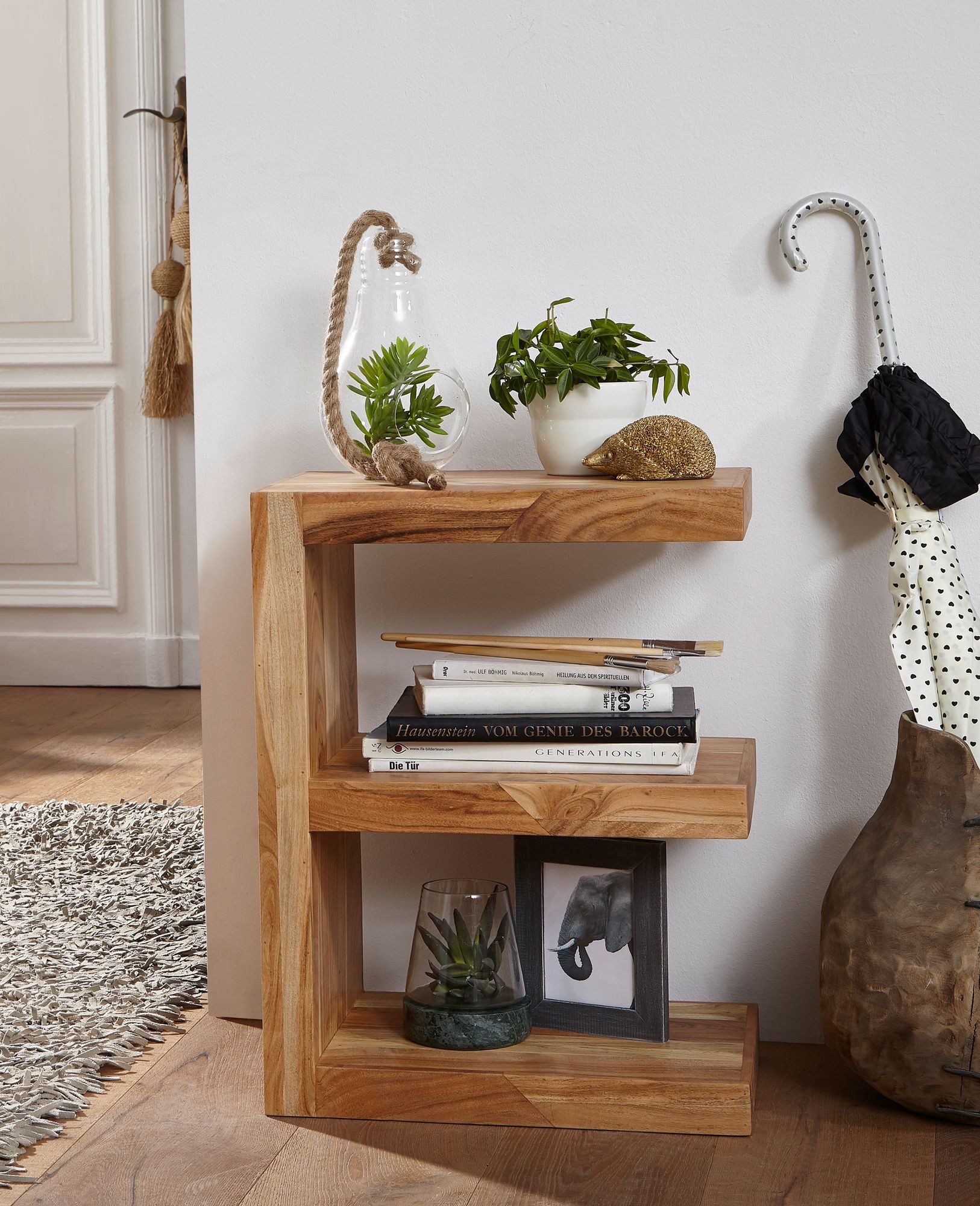 FINEBUY Beistelltisch SuVa2398_1 Massivholz E- Cube Ablage Stand Bücher Regal 44x60x30 (MUMBAI Massivholz 60 cm hoch E Cube), Kleiner Wohnzimmertisch, Sofatisch Anstelltisch