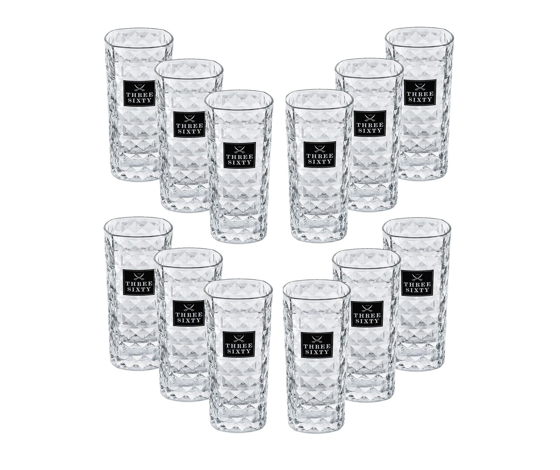 Gläser-Set Three Sixty Vodka Glas Gläser-Set - 12x Longdrink-Gläser eckig