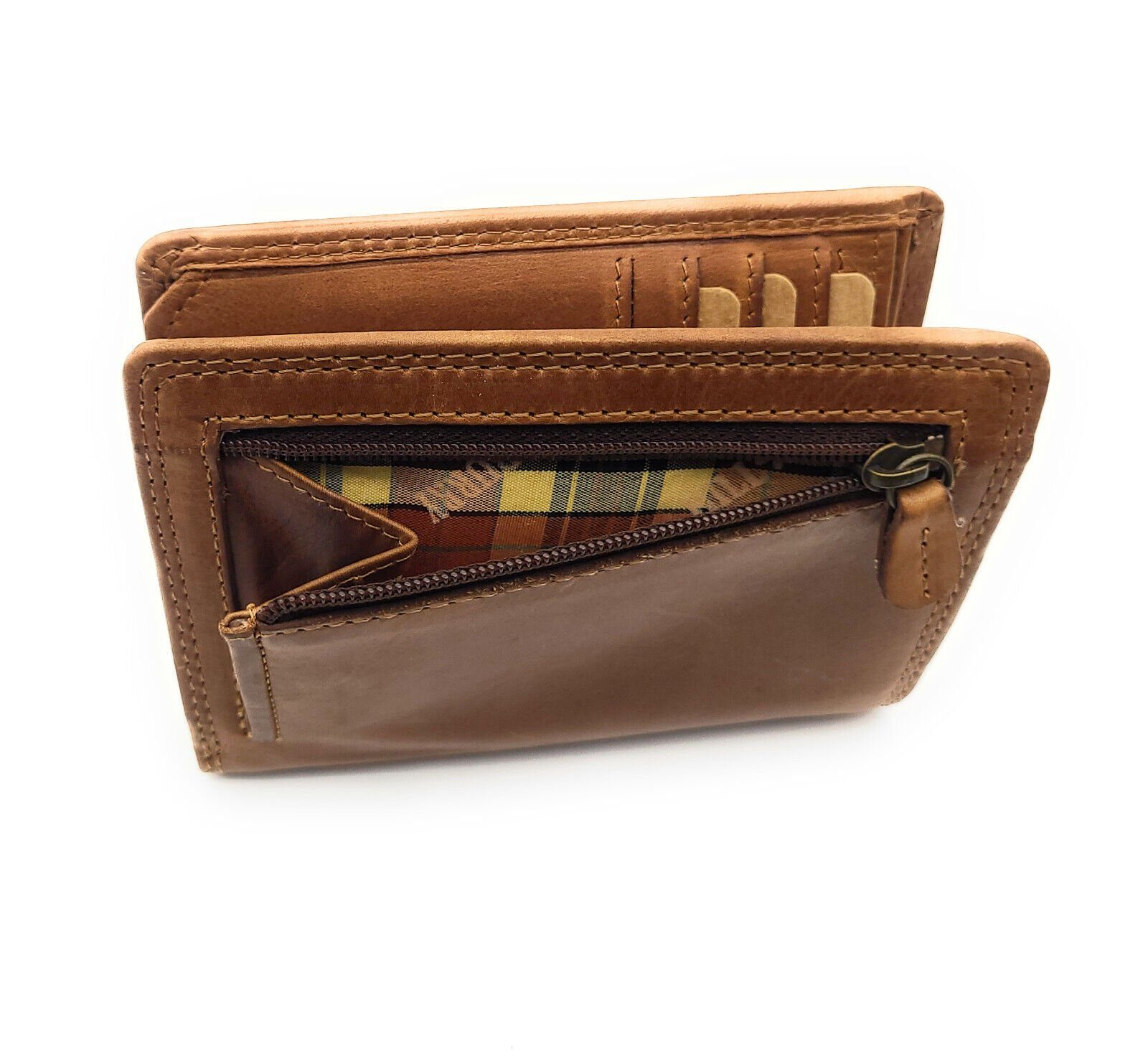 Hill Burry Geldbörse echt Leder Herren Portemonnaie mit RFID Schutz, gewachstes Rindleder, flach gearbeitet, cognac braun