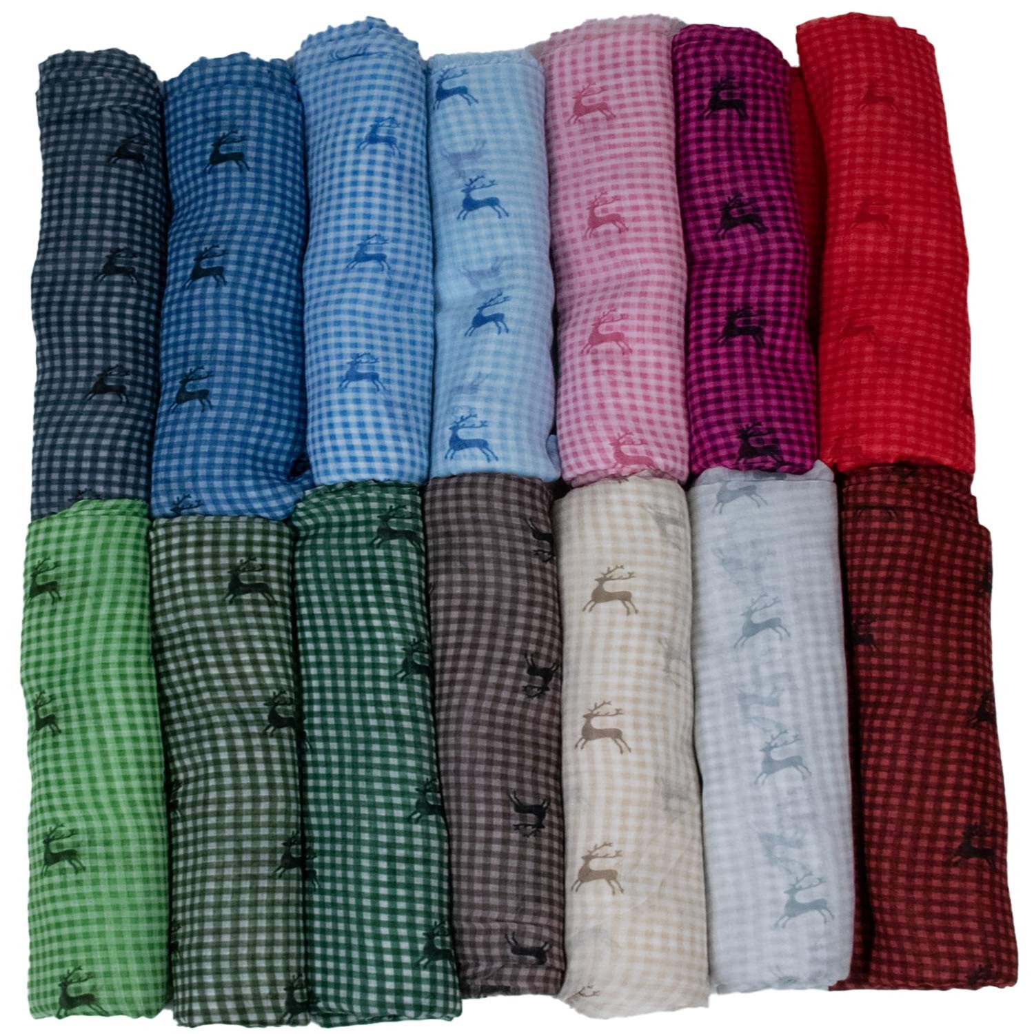 Trachtenland Schal Trachtenland Halstuch - Kariert Hirschmotiv 185x70 cm