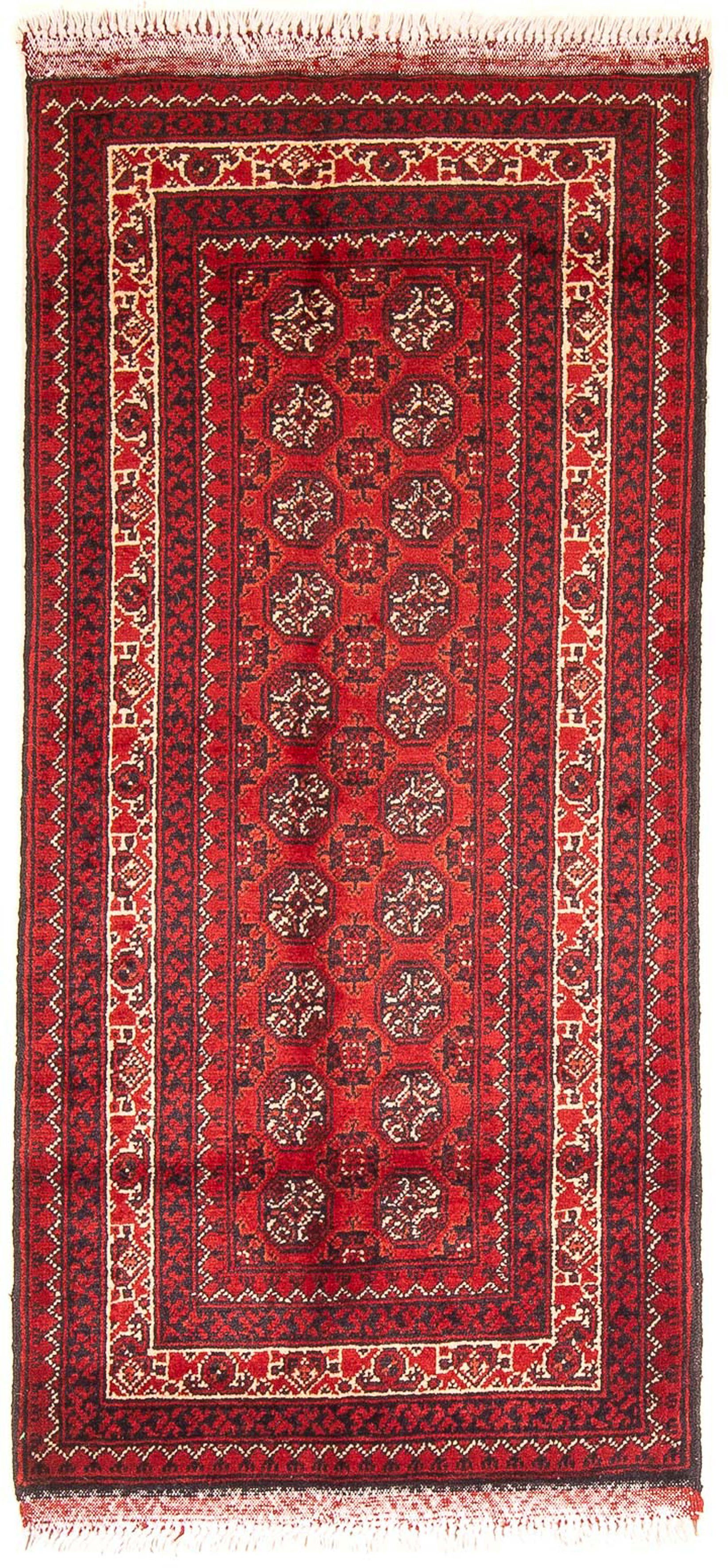Orientteppich Afghan - 100 x 7 cm Höhe: rechteckig, Handgeknüpft, morgenland, Wohnzimmer, Einzelstück Zertifikat - mit mm, dunkelrot, 69