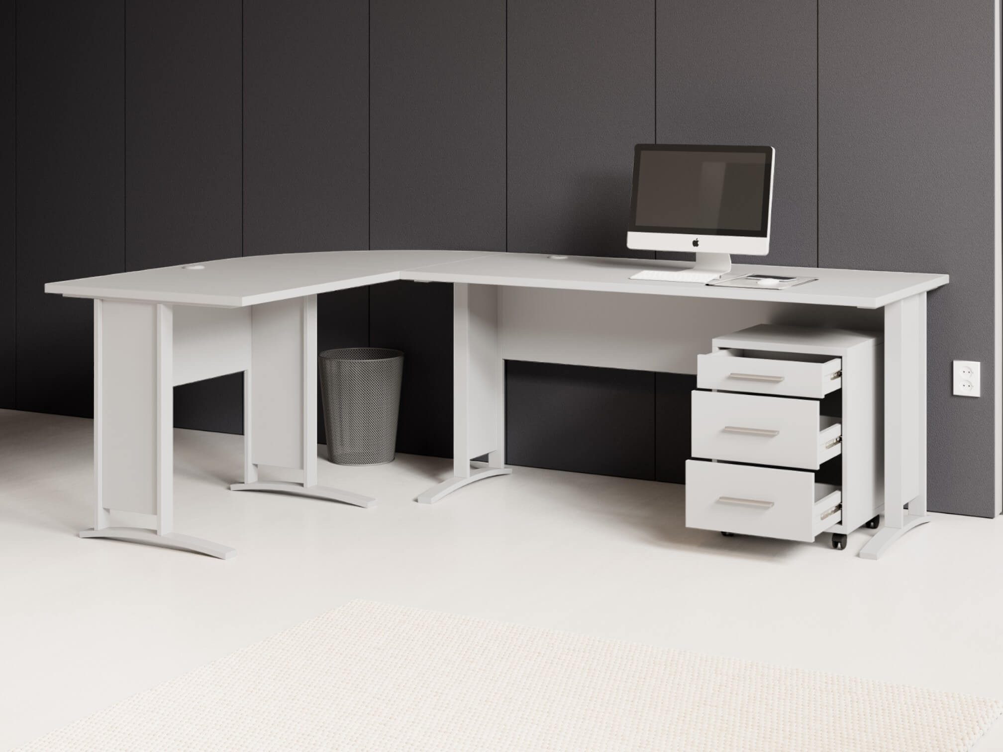 moebel-dich-auf Eckschreibtisch OFFICE LINE (Winkelschreibtisch, inkl. Rollcontainer), in weiß, wechselseitig montierbar