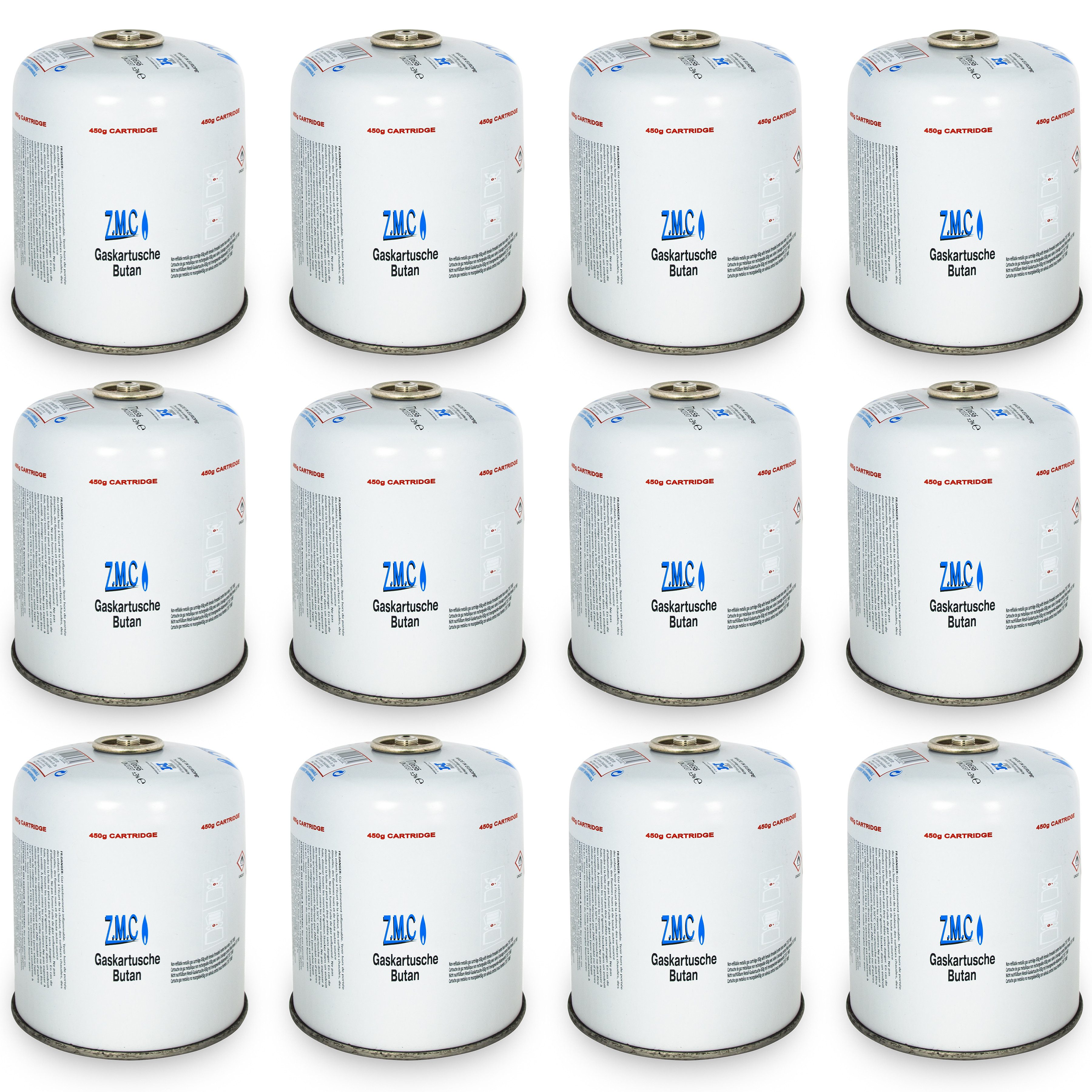 ZMC Gaskartusche Universal Camping Propan Butan Gas 450g Schraubventil Gaskartusche, Zubehör für Butangas Druckgasdose Gaskocher / Gaslötgeräte / Abflammgeräte Eurogewinde, 12 St., Schraubventil Gaskartuschen 900ml Ventilkartusche Gewindeanschluß
